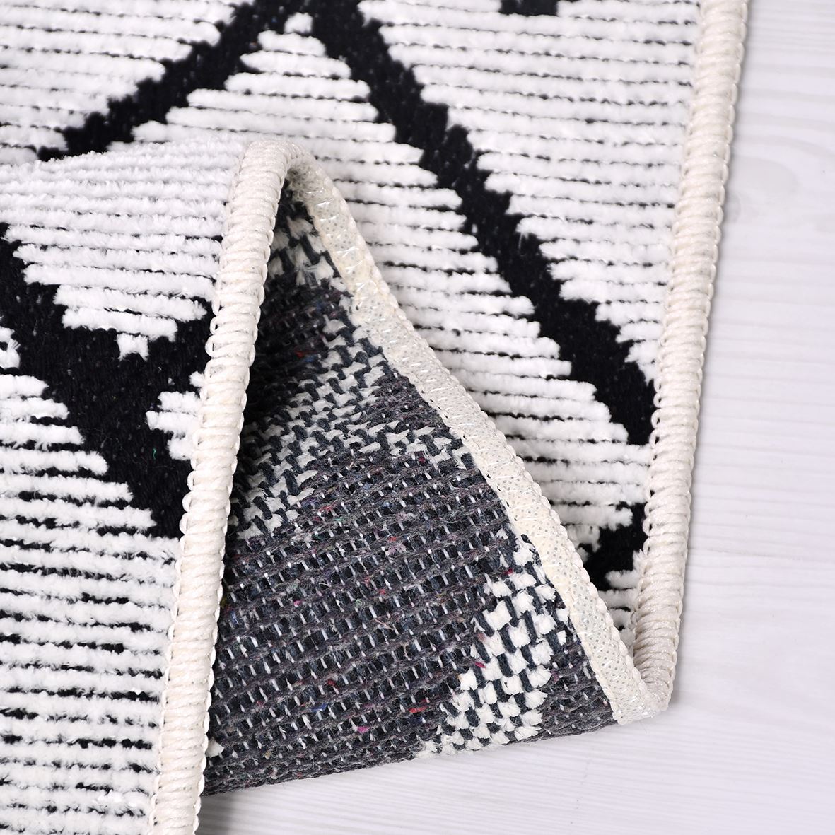 Magnolia White Black Striped Cotton Natural Latex Area Rug