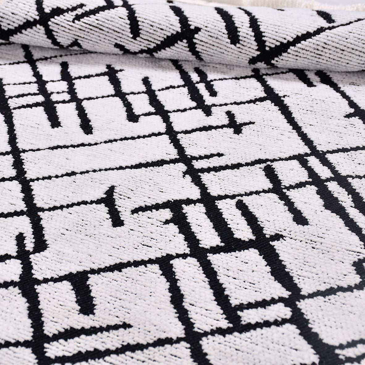 Magnolia White Black Striped Cotton Natural Latex Area Rug