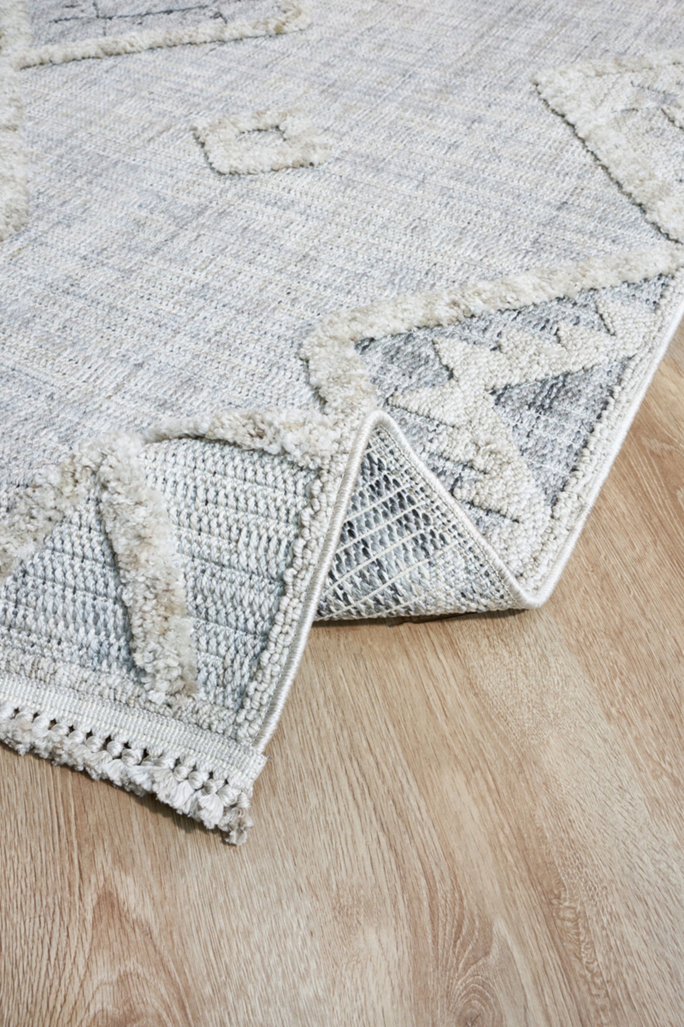 Machine Made Area Rug – Beige Geometric Cotton Yarn Carpet for Living Room