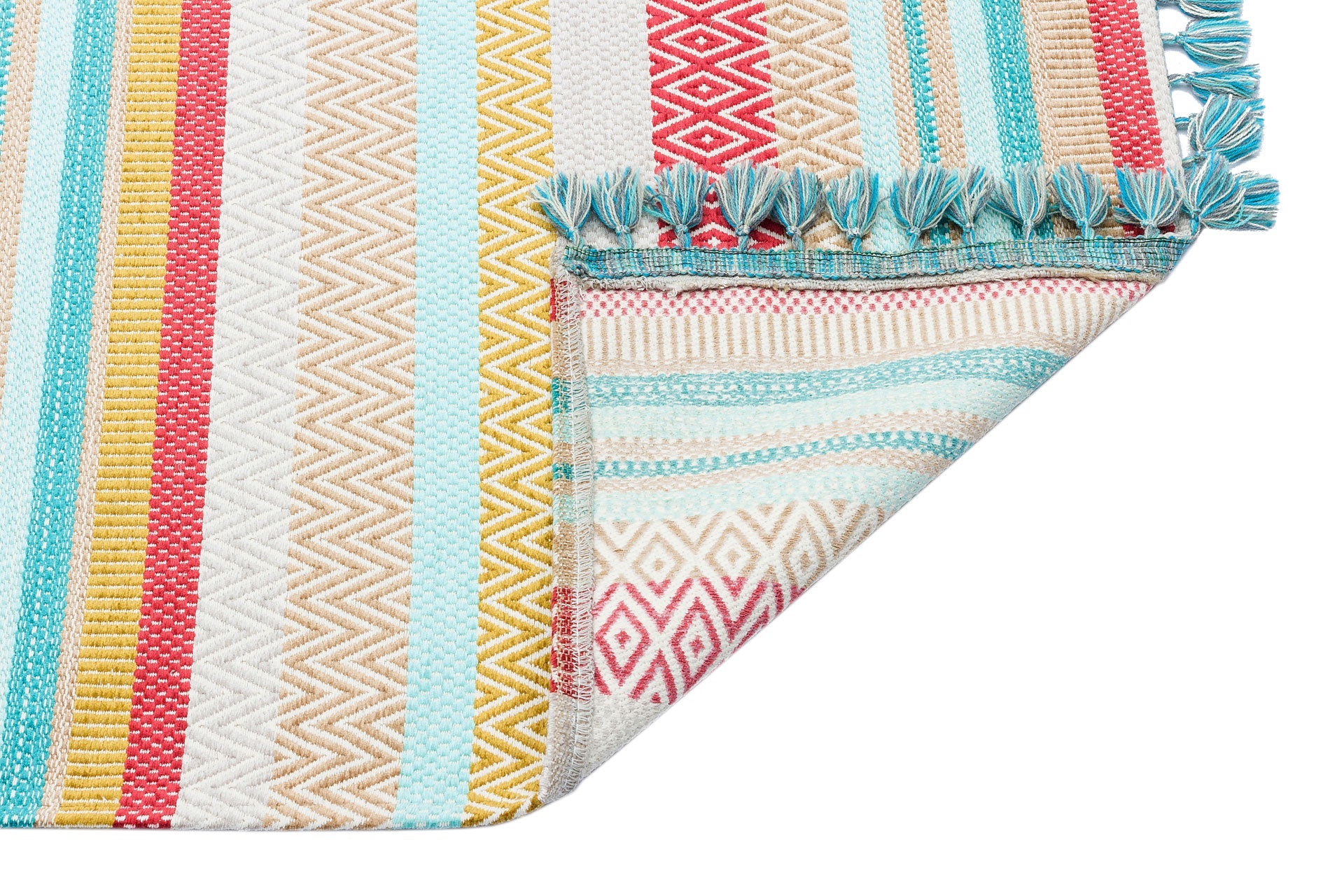Blue Striped Cotton Kilim - Modern Woven Rug | Antibacterial Washable, Non Slip Area Rug