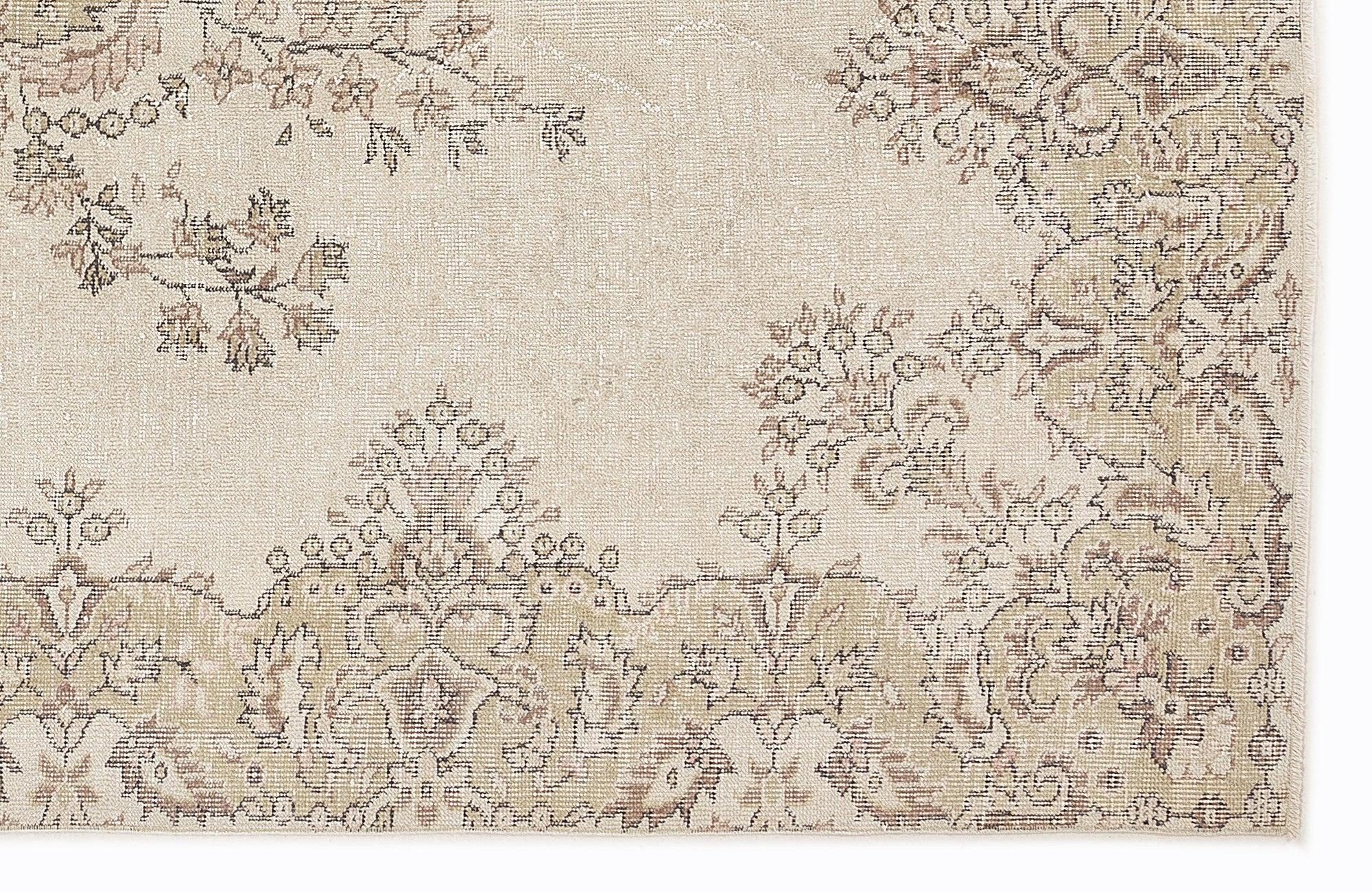 Atina Beige Vintage Wool Handmade Area Rug 6'9" x 10'3"