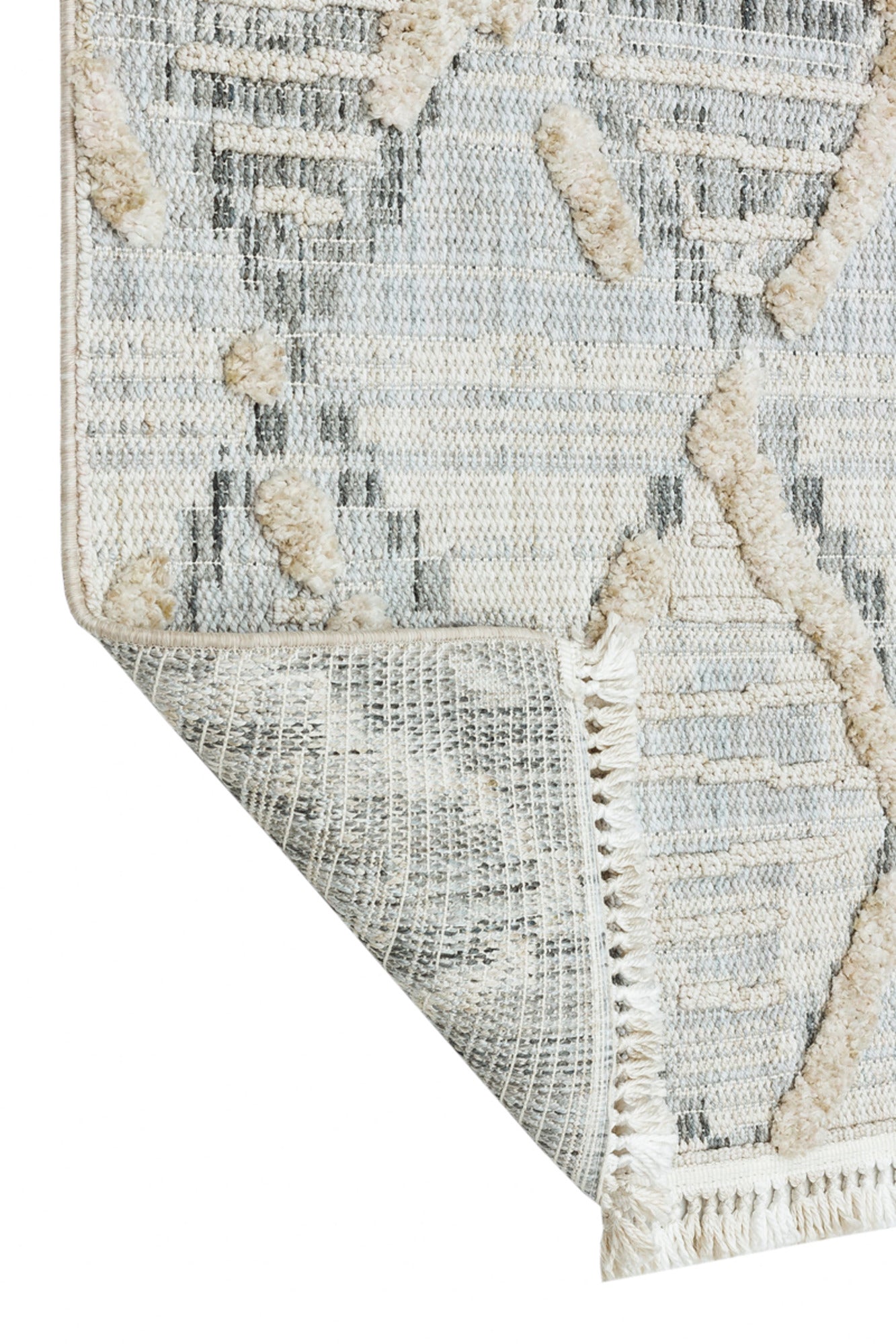 Beige Geometric Area Rug – Machine Made Cotton Yarn Carpet for Living Room