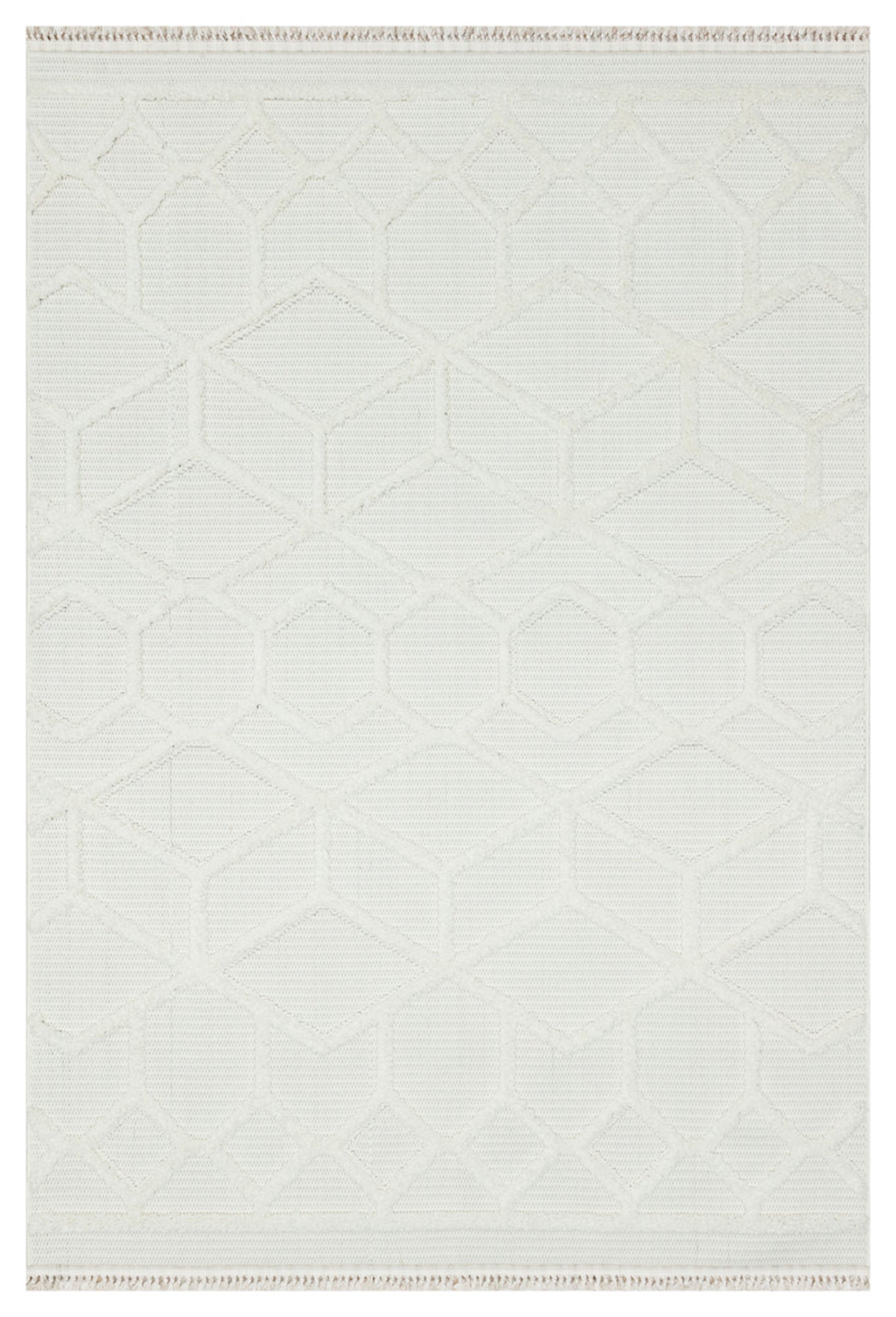 White Geometric Area Rug - Machine Made Carpet Cotton Yarn Rug for Living Room