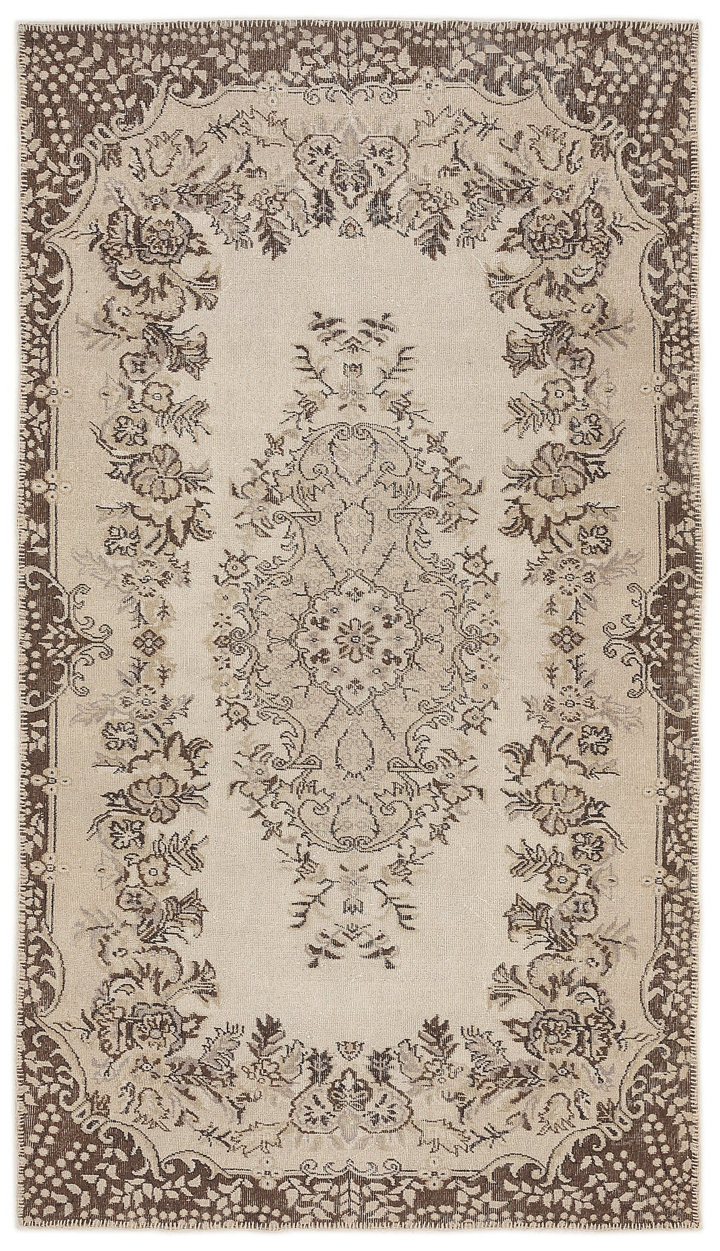 Atina Beige Vintage Wool Handmade Area Rug 5'3" x 9'3"