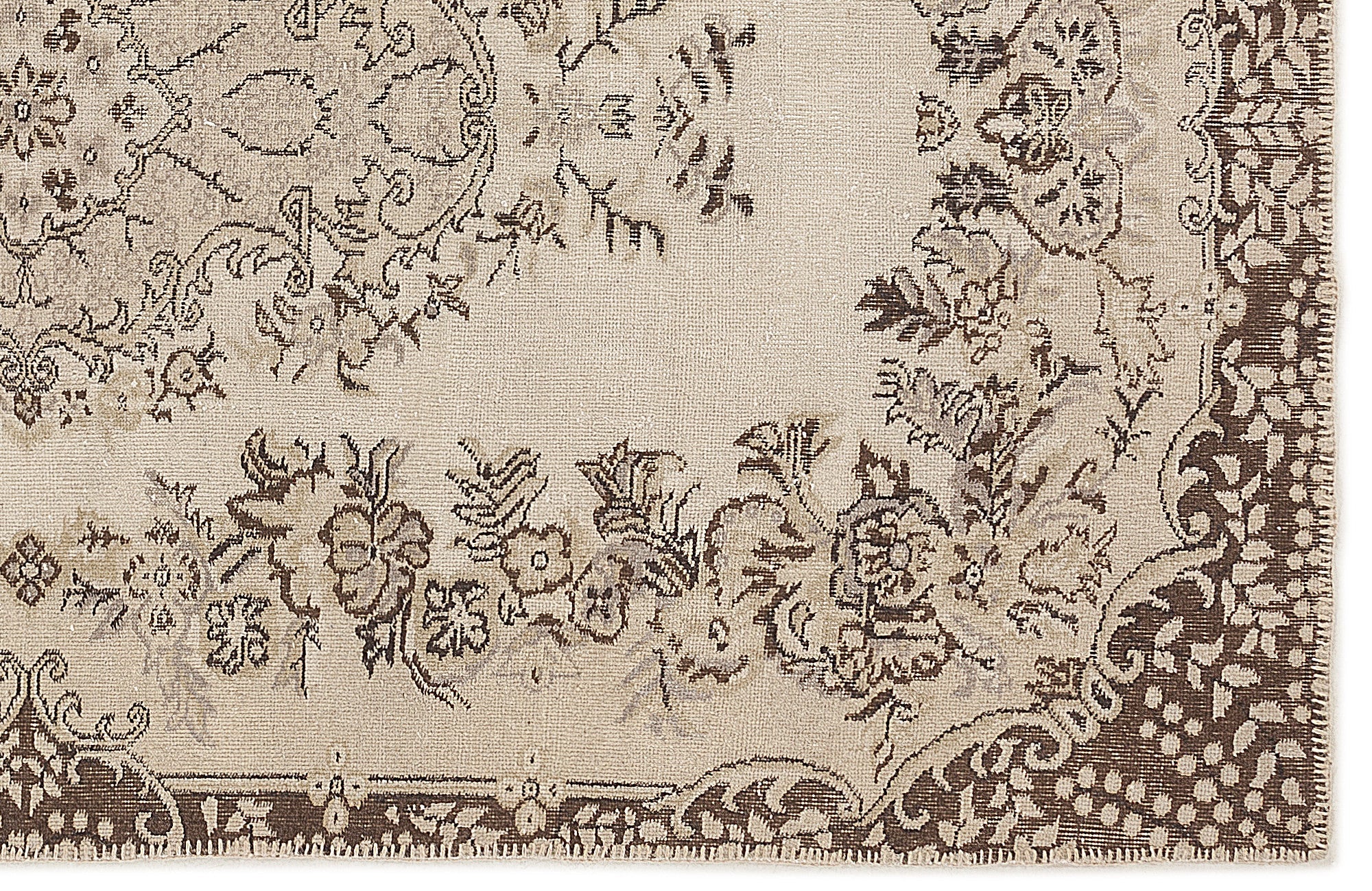 Atina Beige Vintage Wool Handmade Area Rug 5'3" x 9'3"