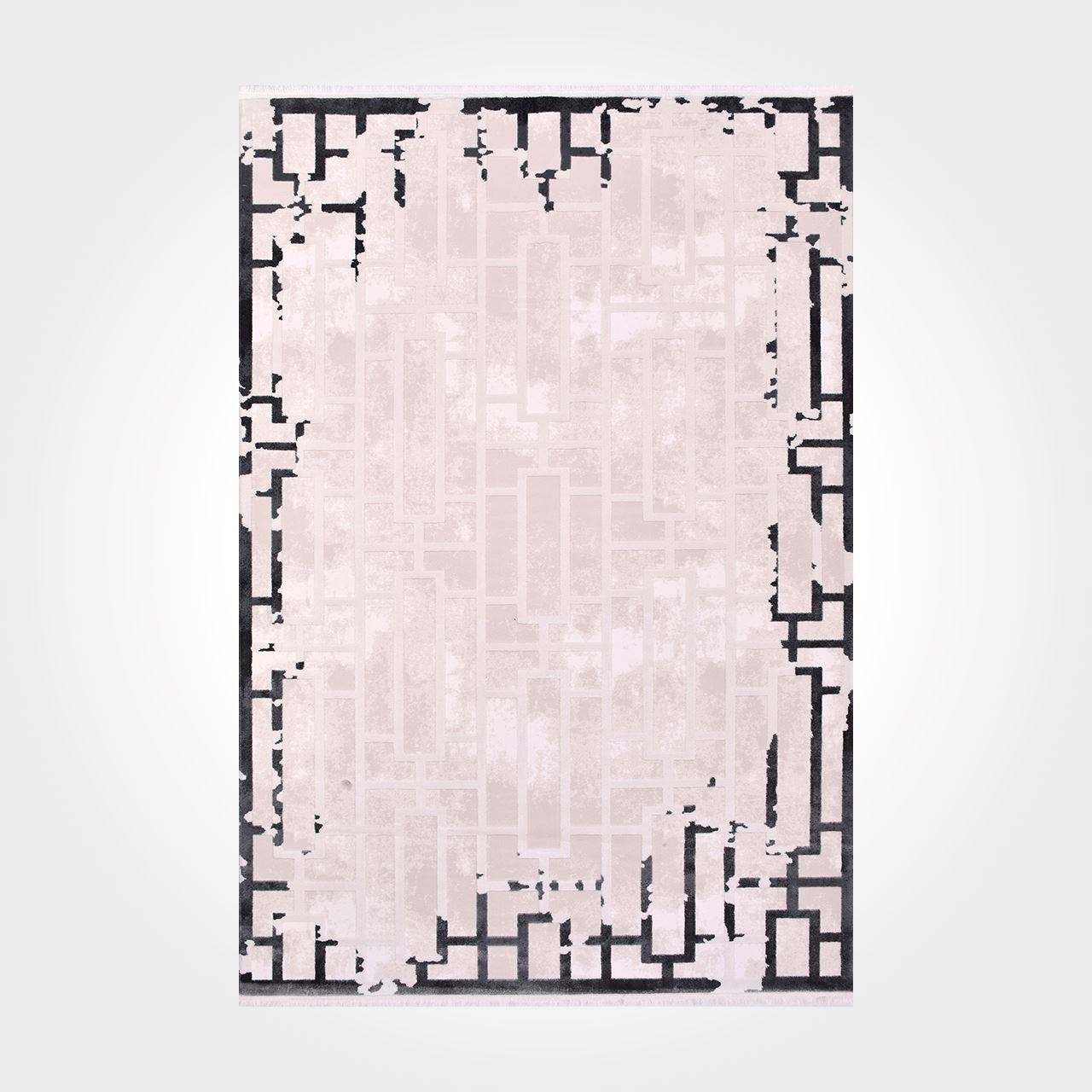 Geometric Area Rug – Machine Made Acrylic Rug with Laser Cut Edge, Anthracite Cream