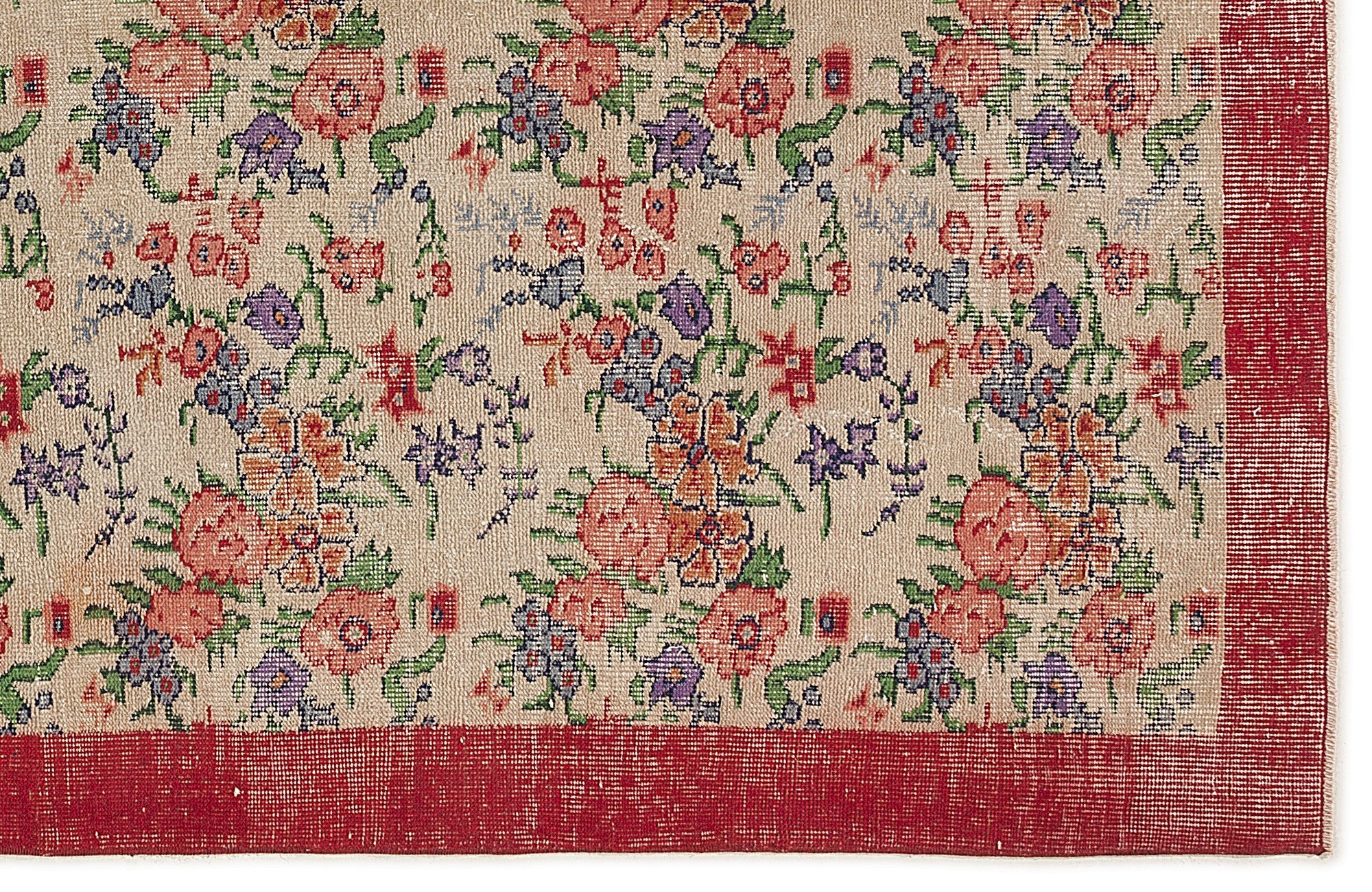 Atina Cream Vintage Wool Handmade Area Rug 5'3" x 9'6"