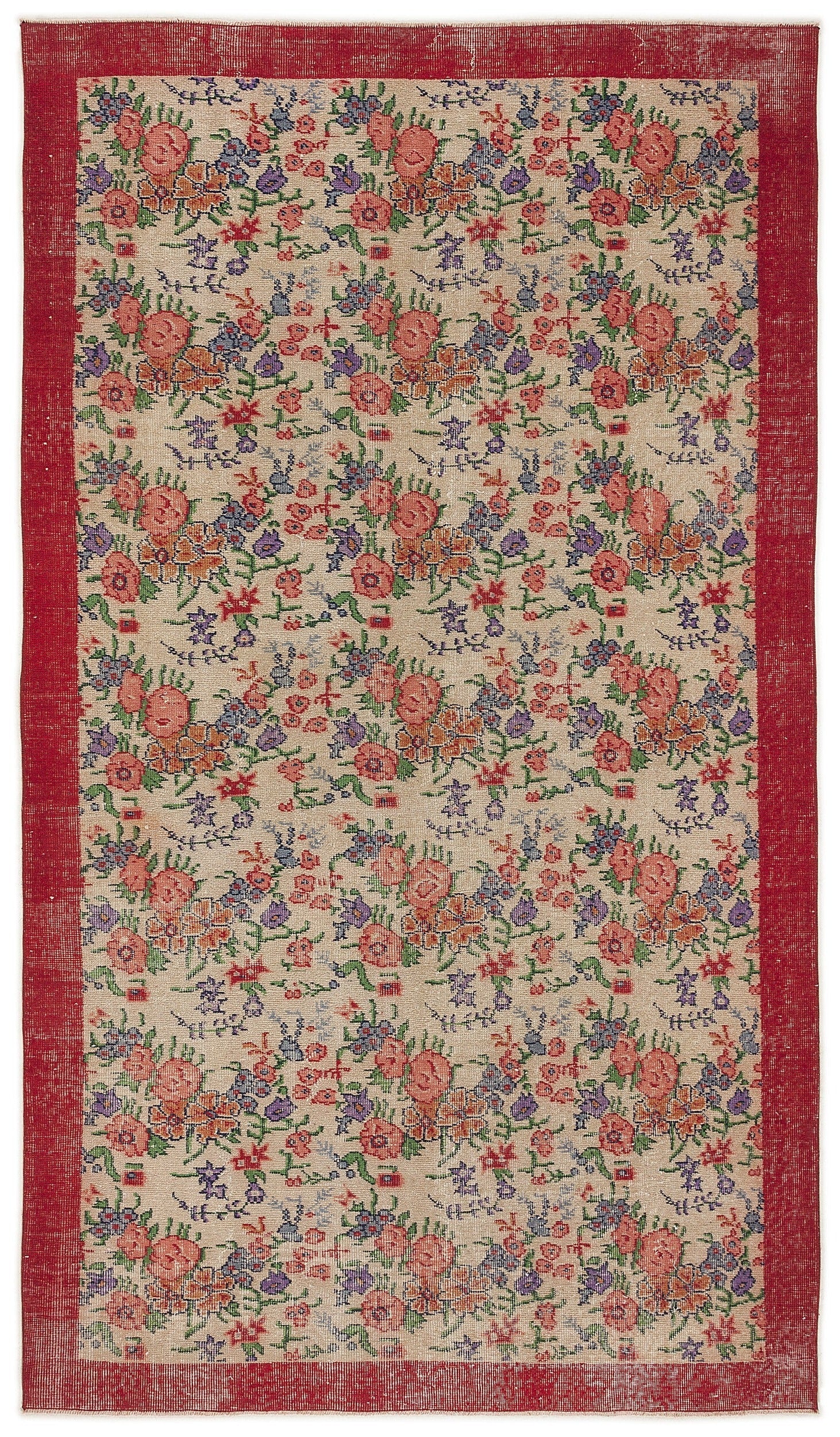Atina Cream Vintage Wool Handmade Area Rug 5'3" x 9'6"