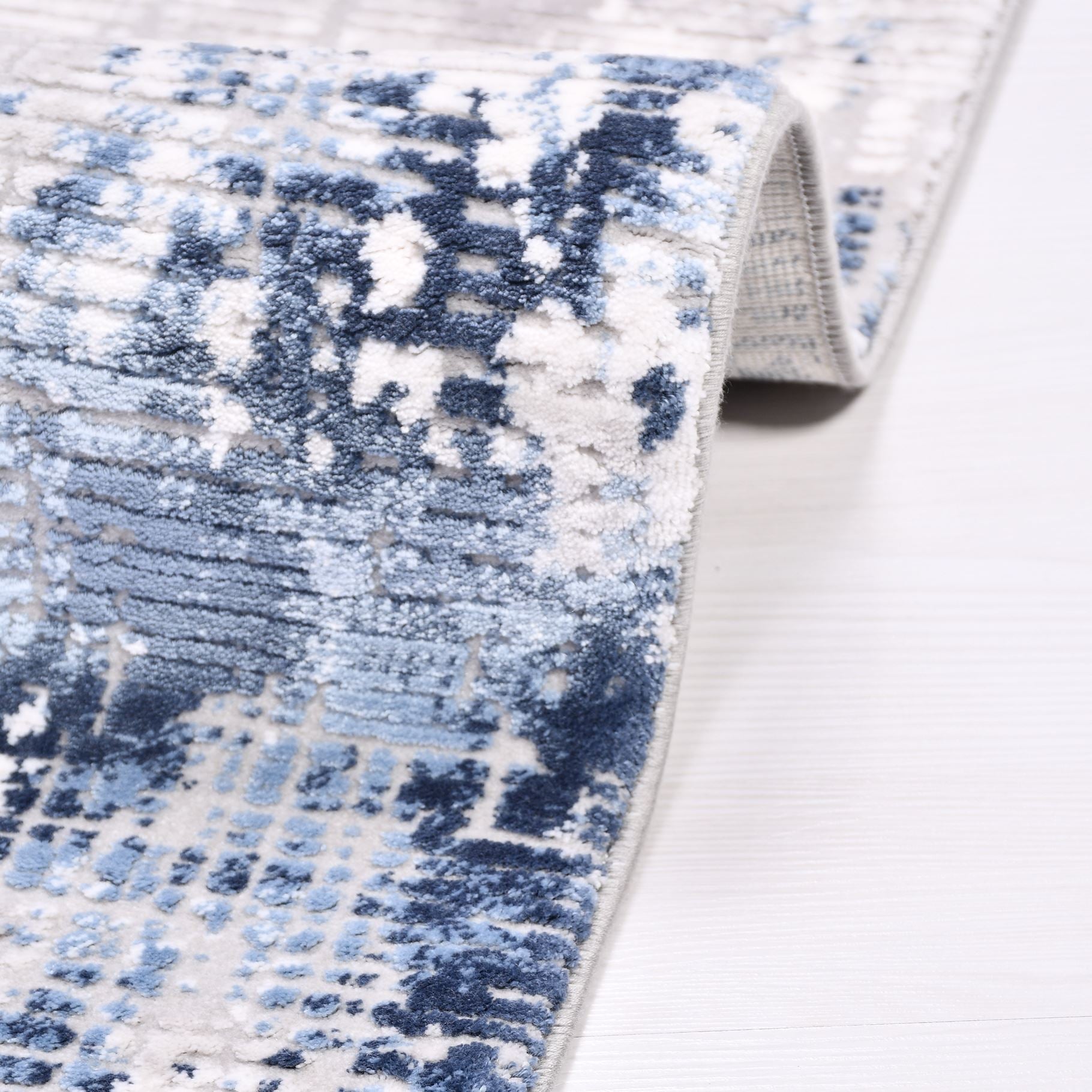 Modern Area Rug - Machine Made Grey Blue Rug | High Density Soft Pile Carpet