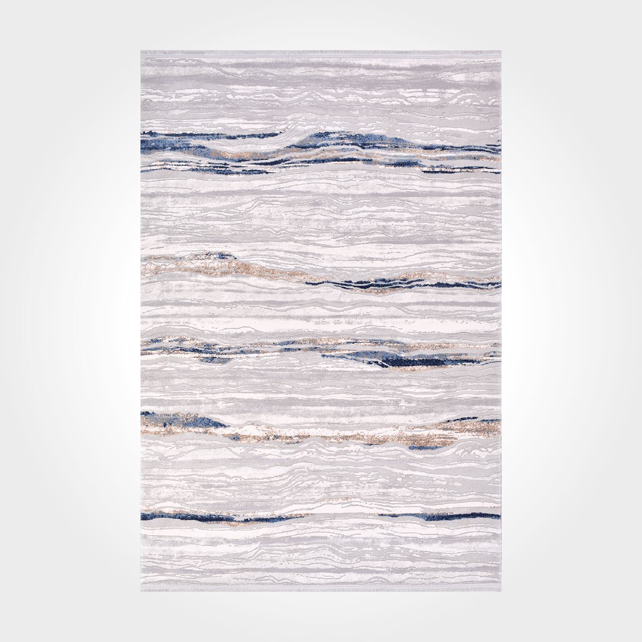 Machine Made Area Rug - Blue Striped Carpet With Grey Beige Acrylic Yarn