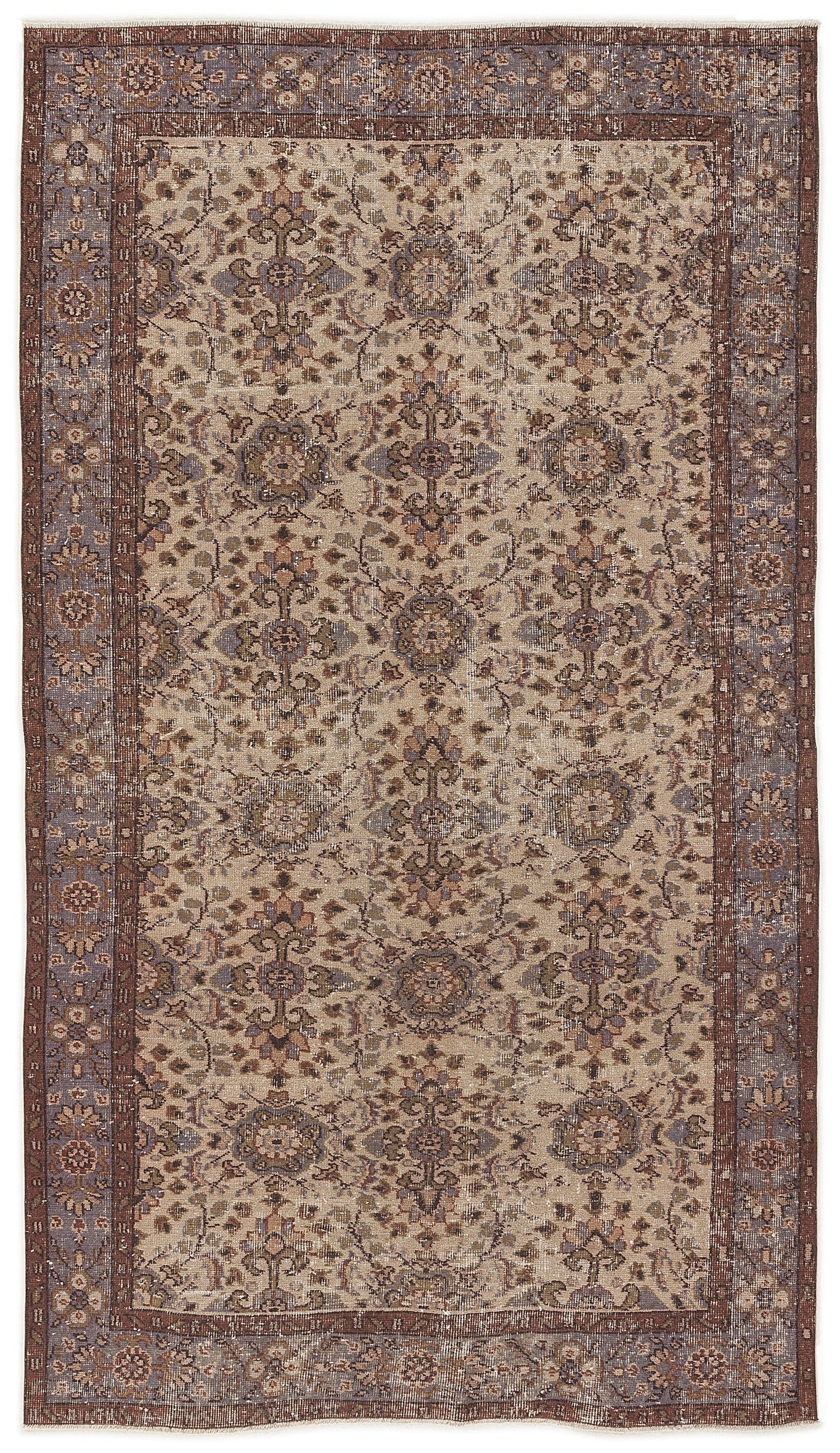 Atina Beige Vintage Wool Handmade Area Rug 4'2" x 11'0"