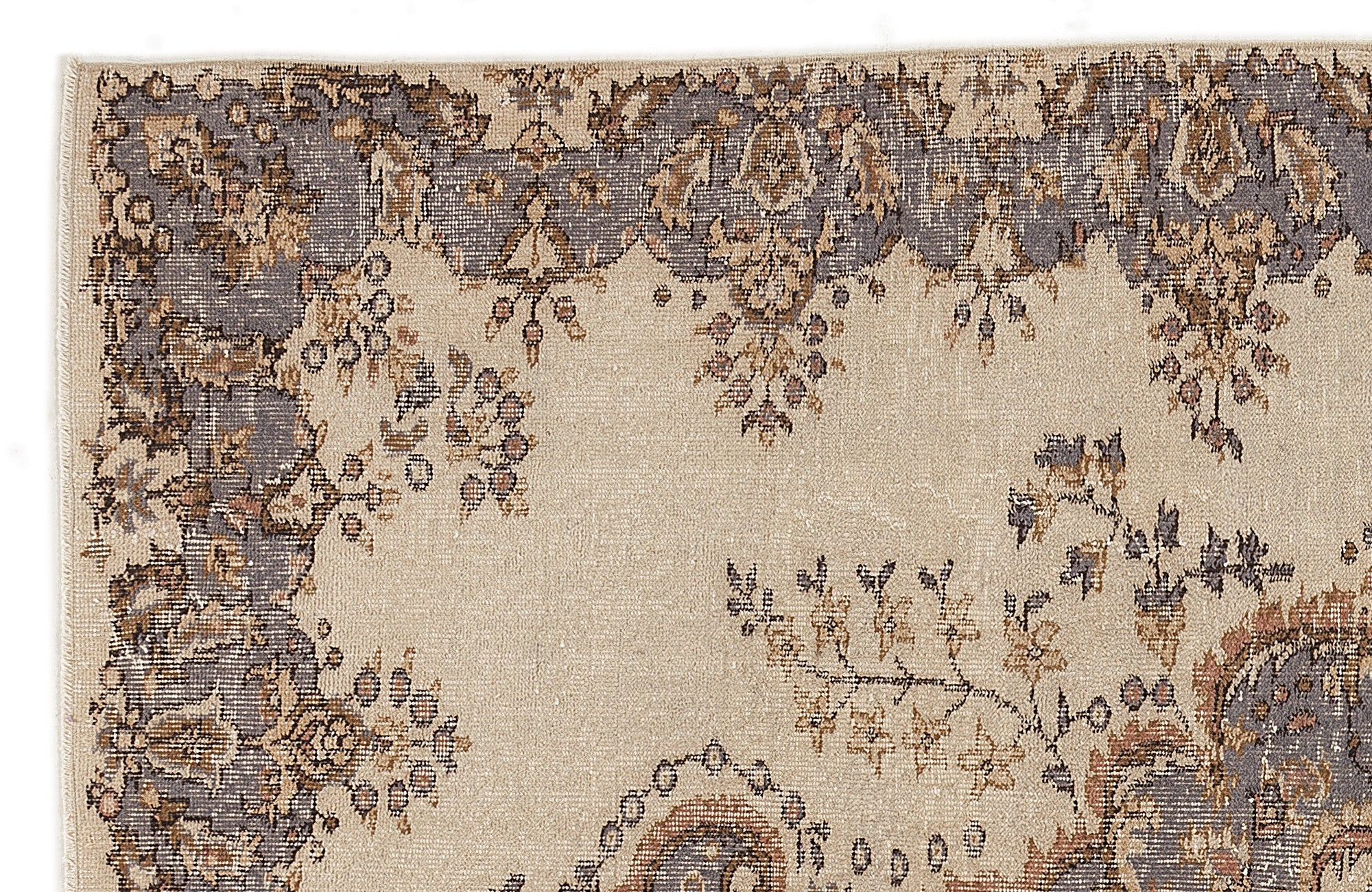 Atina Beige Vintage Wool Handmade Area Rug 5'10" x 8'8"