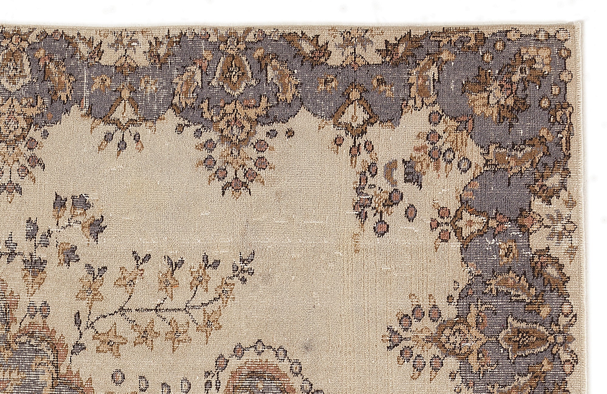 Atina Beige Vintage Wool Handmade Area Rug 5'10" x 8'8"