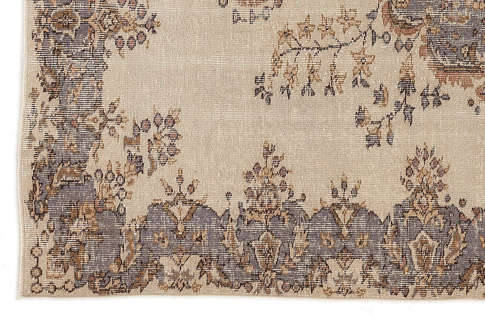 Atina Beige Vintage Wool Handmade Area Rug 5'10" x 8'8"