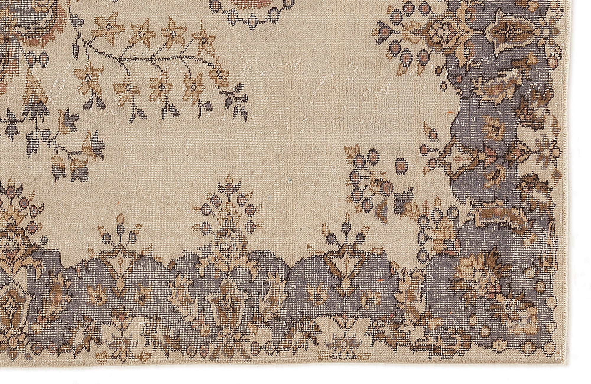 Atina Beige Vintage Wool Handmade Area Rug 5'10" x 8'8"
