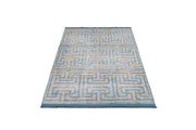 Blue Geometric Area Rug – Washable Cotton Chenille Carpet for Living Room