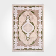 Machine Made Area Rug - Classic Beige Green Rug With Overlocked Edge