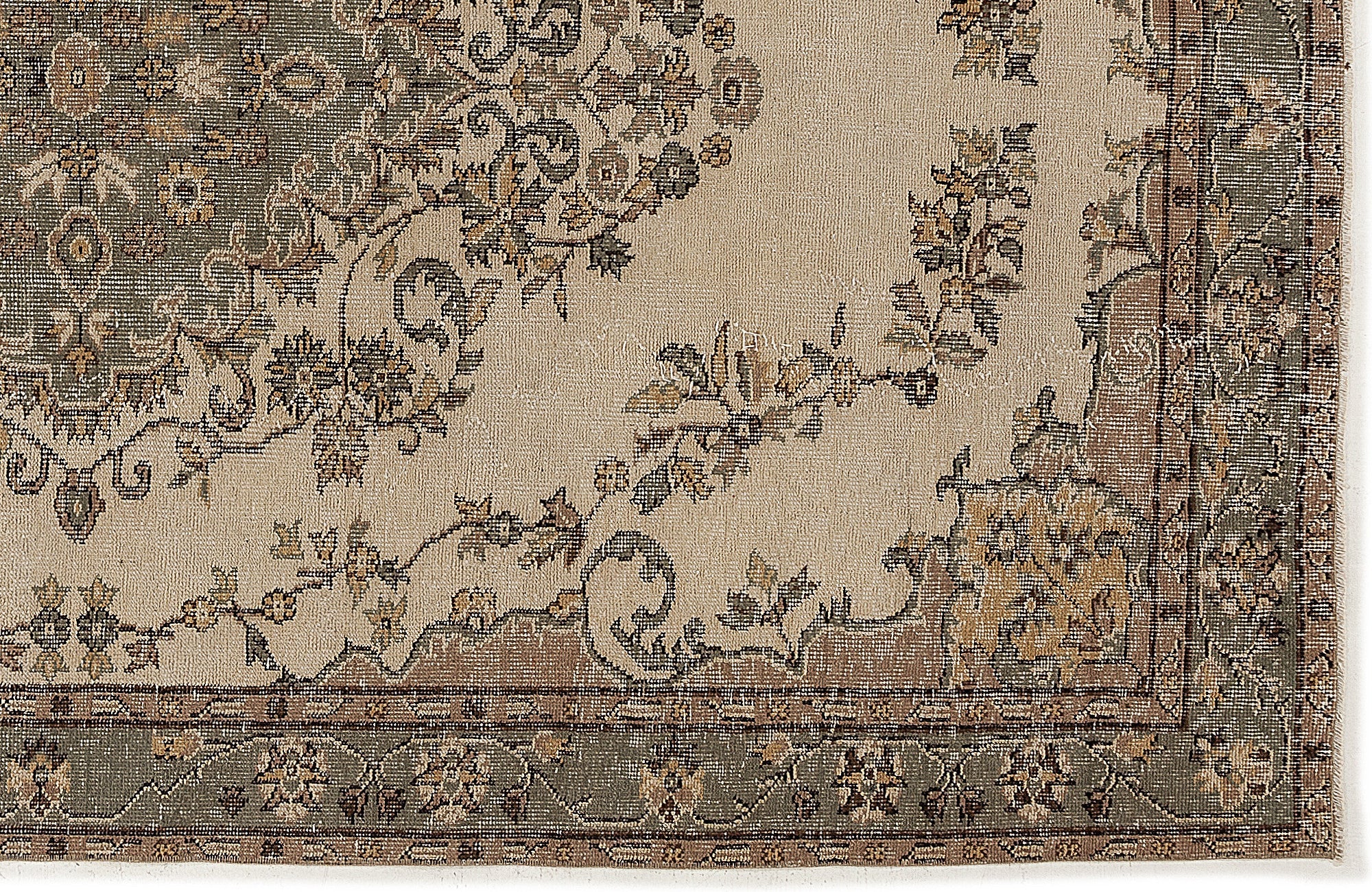 Atina Beige Vintage Wool Handmade Area Rug 5'8" x 8'11"