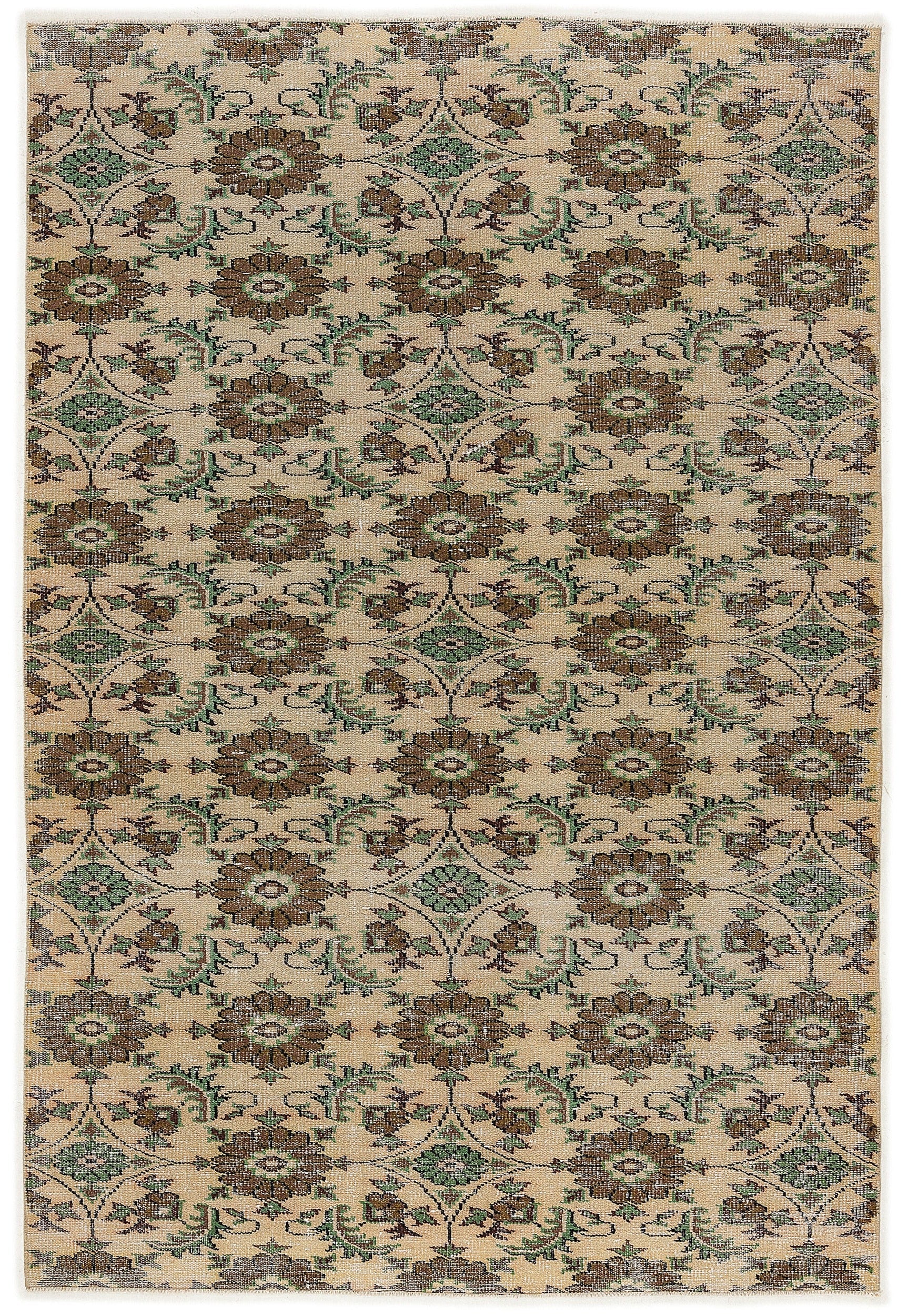 Atina Cream Vintage Wool Handmade Area Rug 5'6" x 8'2"