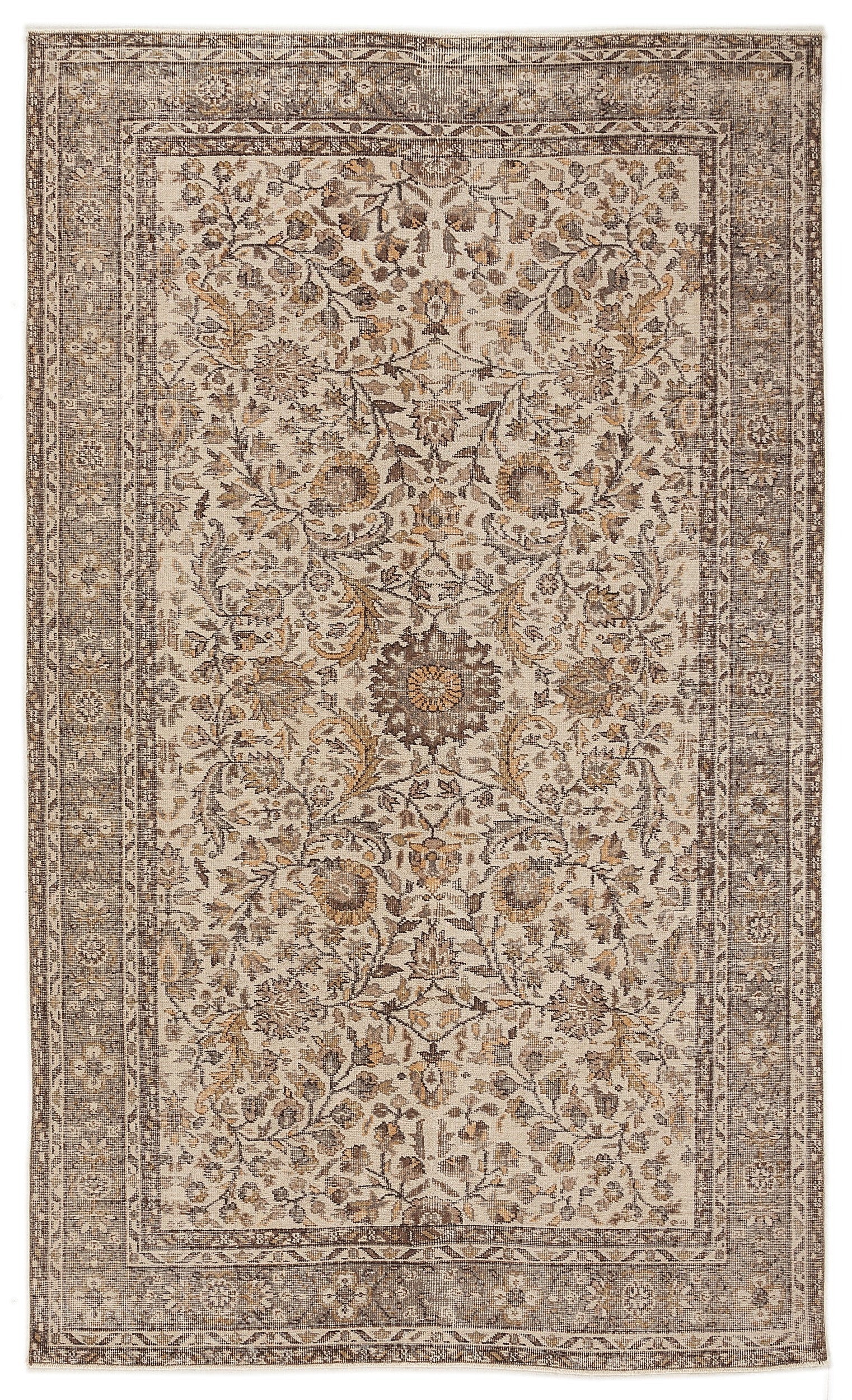 Atina Beige Vintage Wool Handmade Area Rug 5'11" x 9'8"