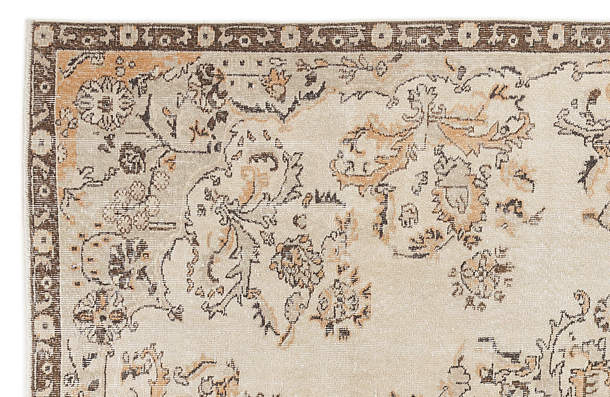 Atina Beige Vintage Wool Handmade Area Rug 6'5" x 10'4"