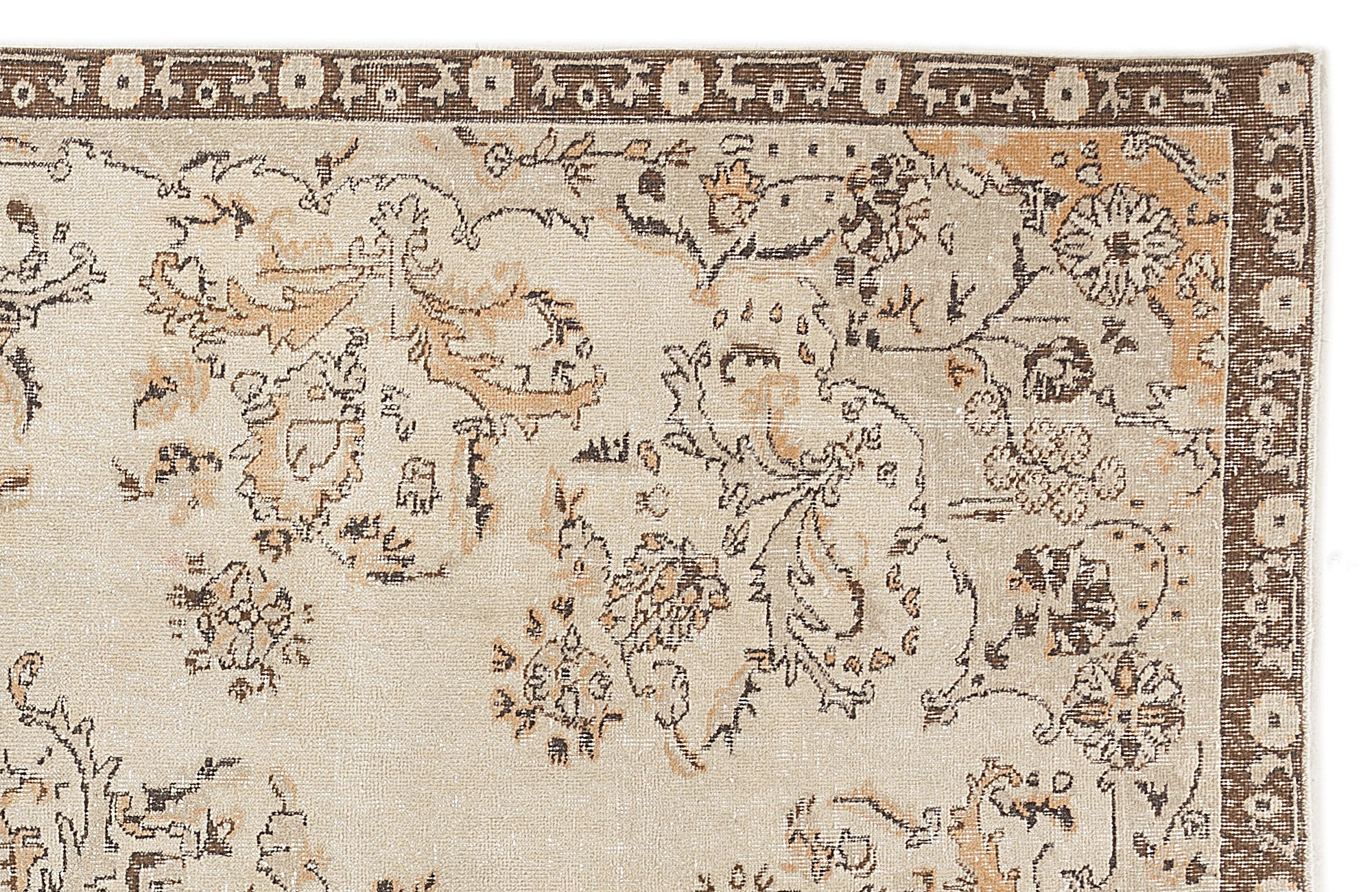 Atina Beige Vintage Wool Handmade Area Rug 6'5" x 10'4"