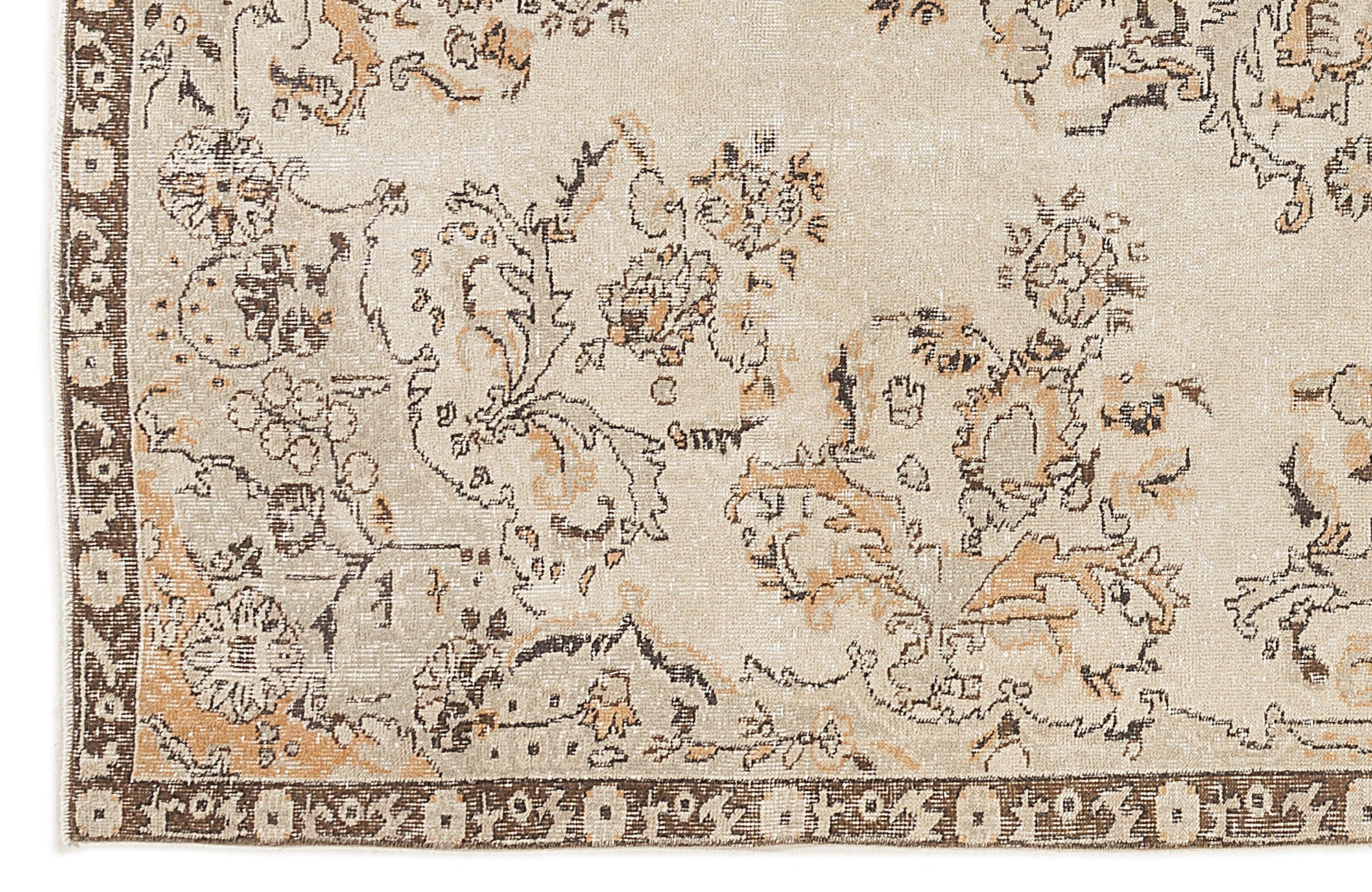 Atina Beige Vintage Wool Handmade Area Rug 6'5" x 10'4"
