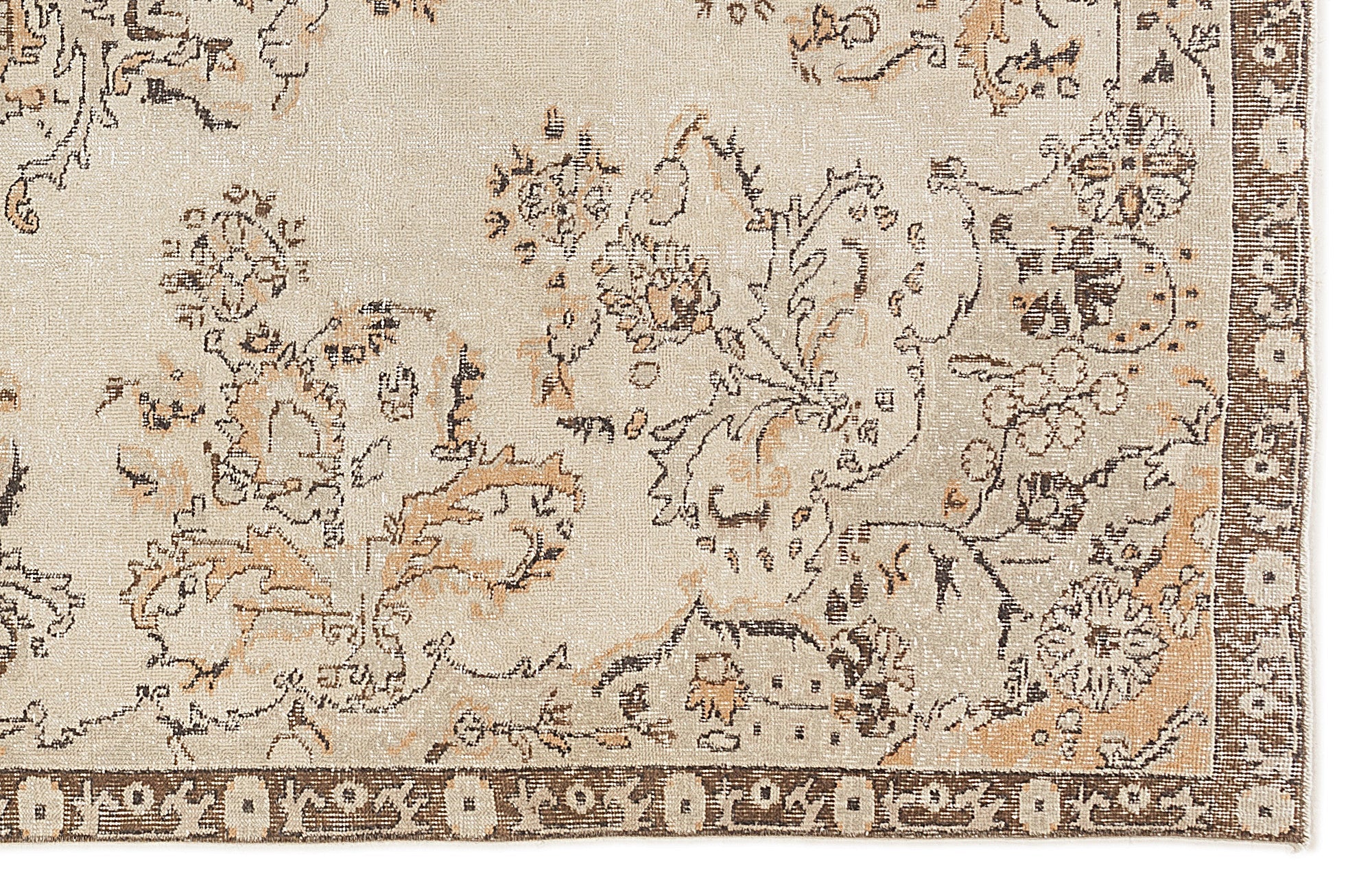 Atina Beige Vintage Wool Handmade Area Rug 6'5" x 10'4"