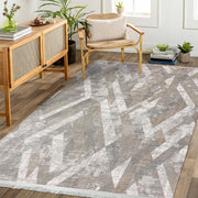 Geometric Viscose Rug – Machine Made Area Rug Cream Beige with 7mm Pile Height