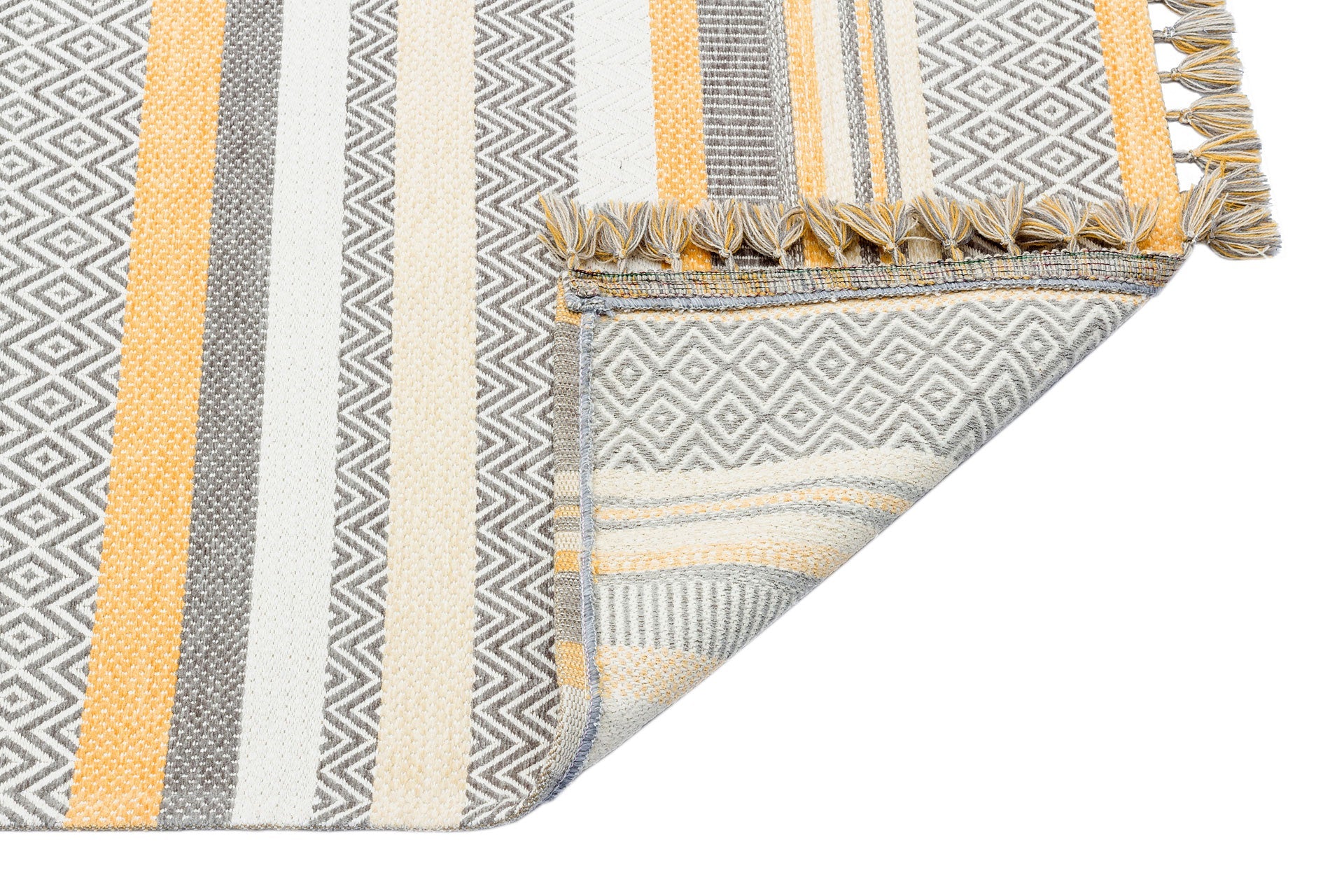 Yellow Striped Cotton Rug – Machine Made Area Rug | Non Slip Washable Antibacterial