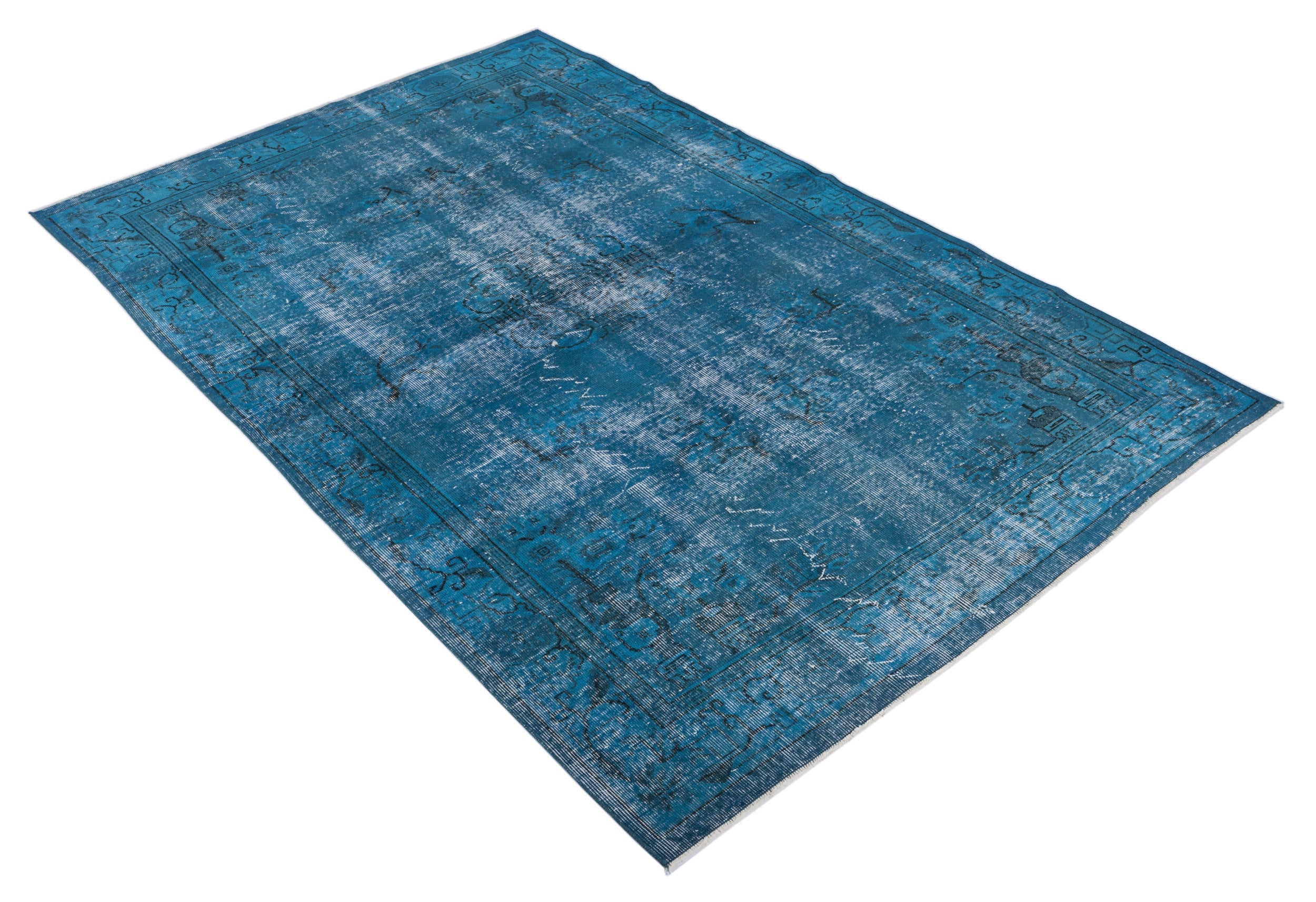 Atina Turquoise Vintage Wool Handmade Area Rug 5'7" x 8'10"