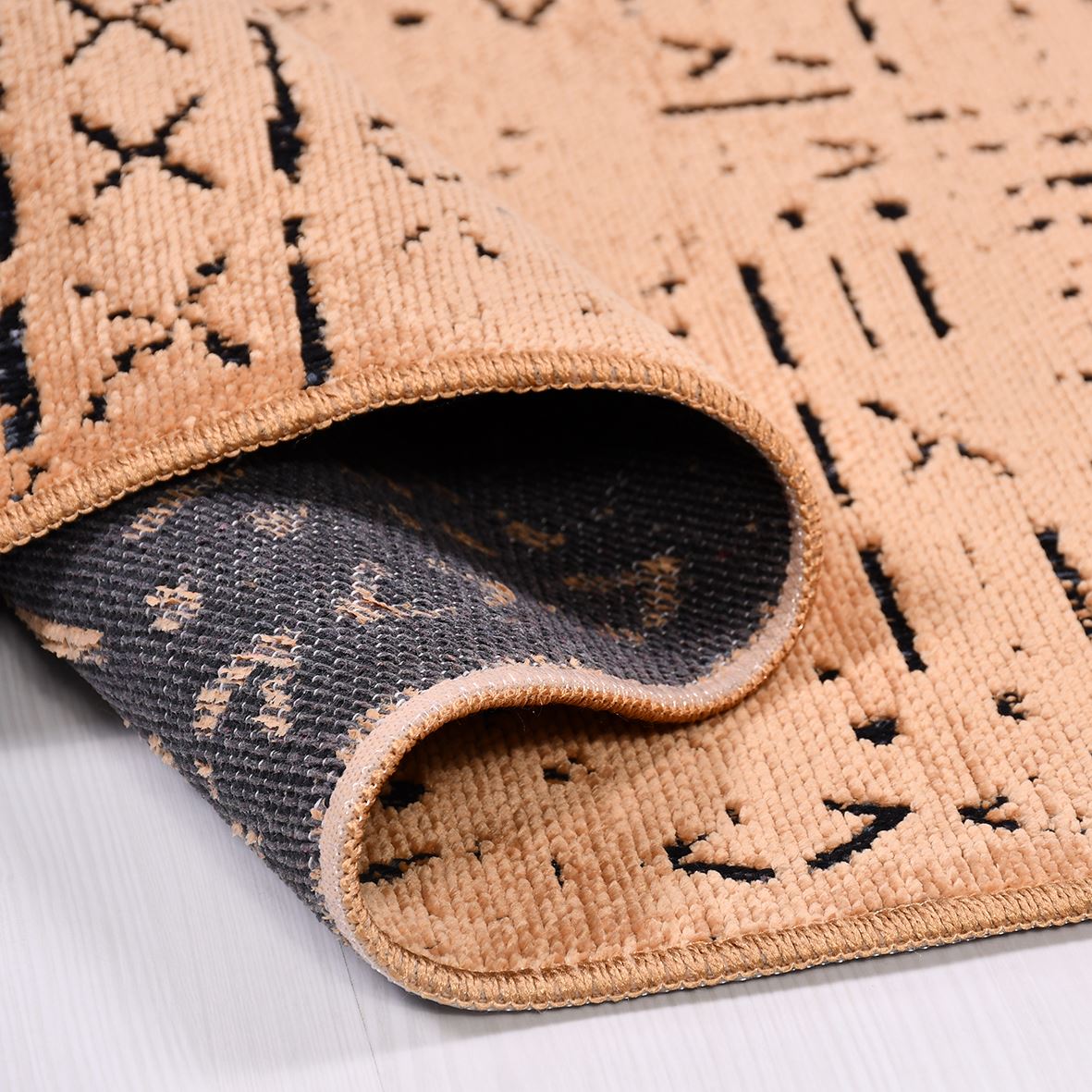 Natural Latex Area Rug - Geometric Polyester Cotton Rug, 7mm Pile, Non Slip Brown Mat