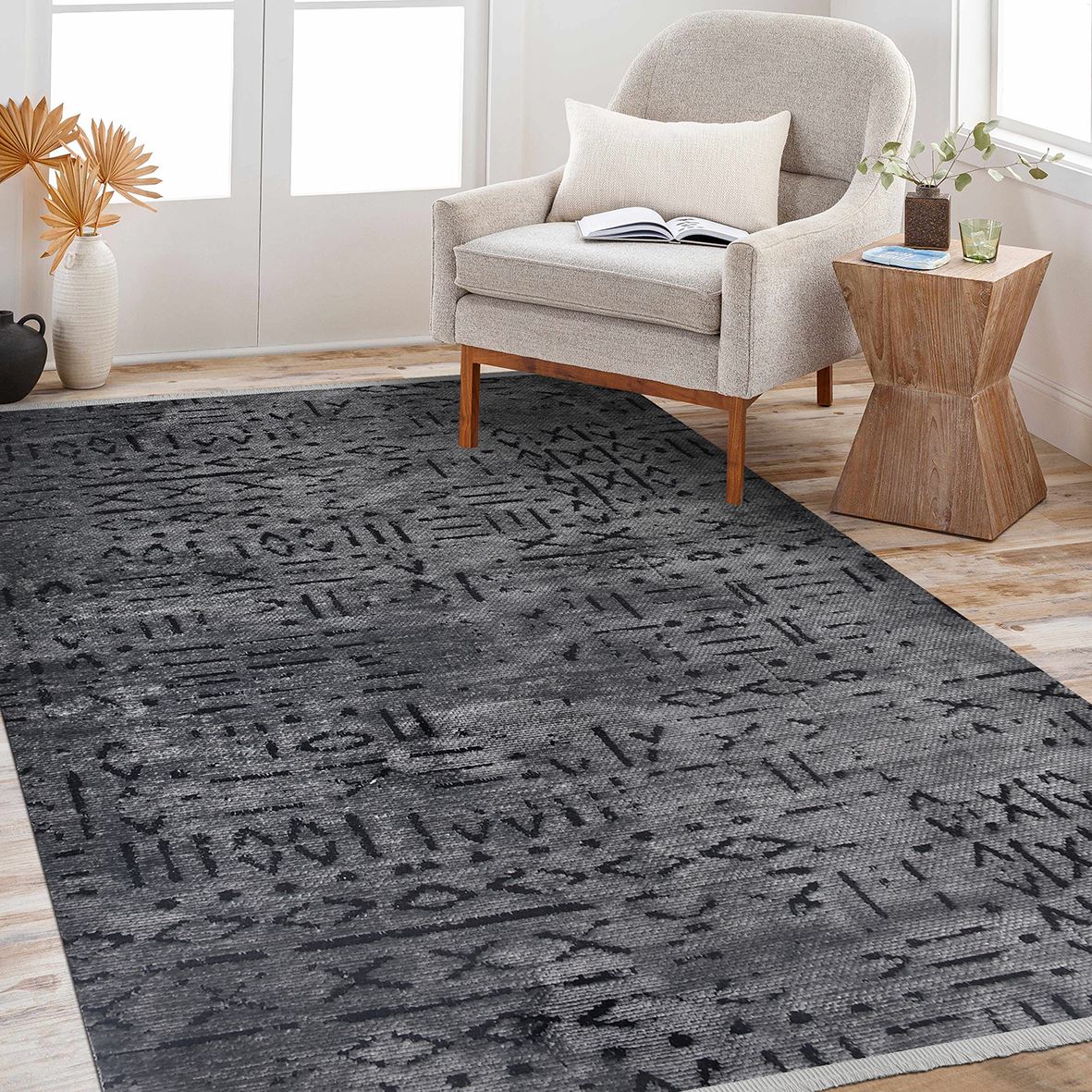 Geometric Cotton Rug – Natural Latex Rug With Non Slip Backing, 7 mm Pile