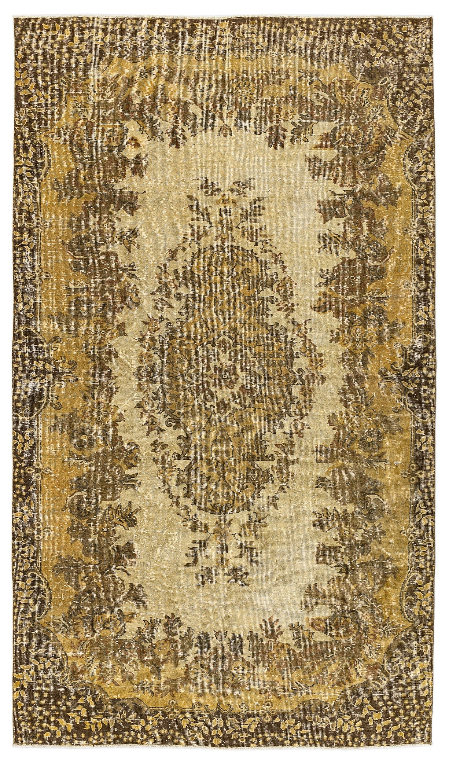 Atina Yellow Vintage Wool Handmade Area Rug 5'3" x 9'5"