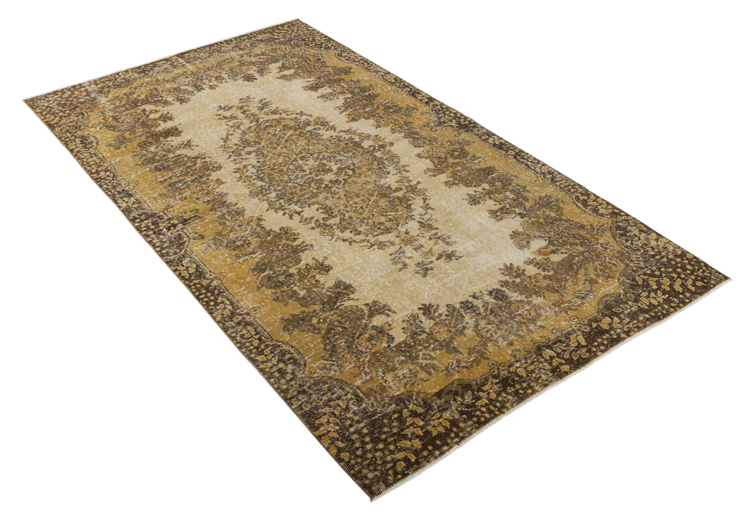 Atina Yellow Vintage Wool Handmade Area Rug 5'3" x 9'5"