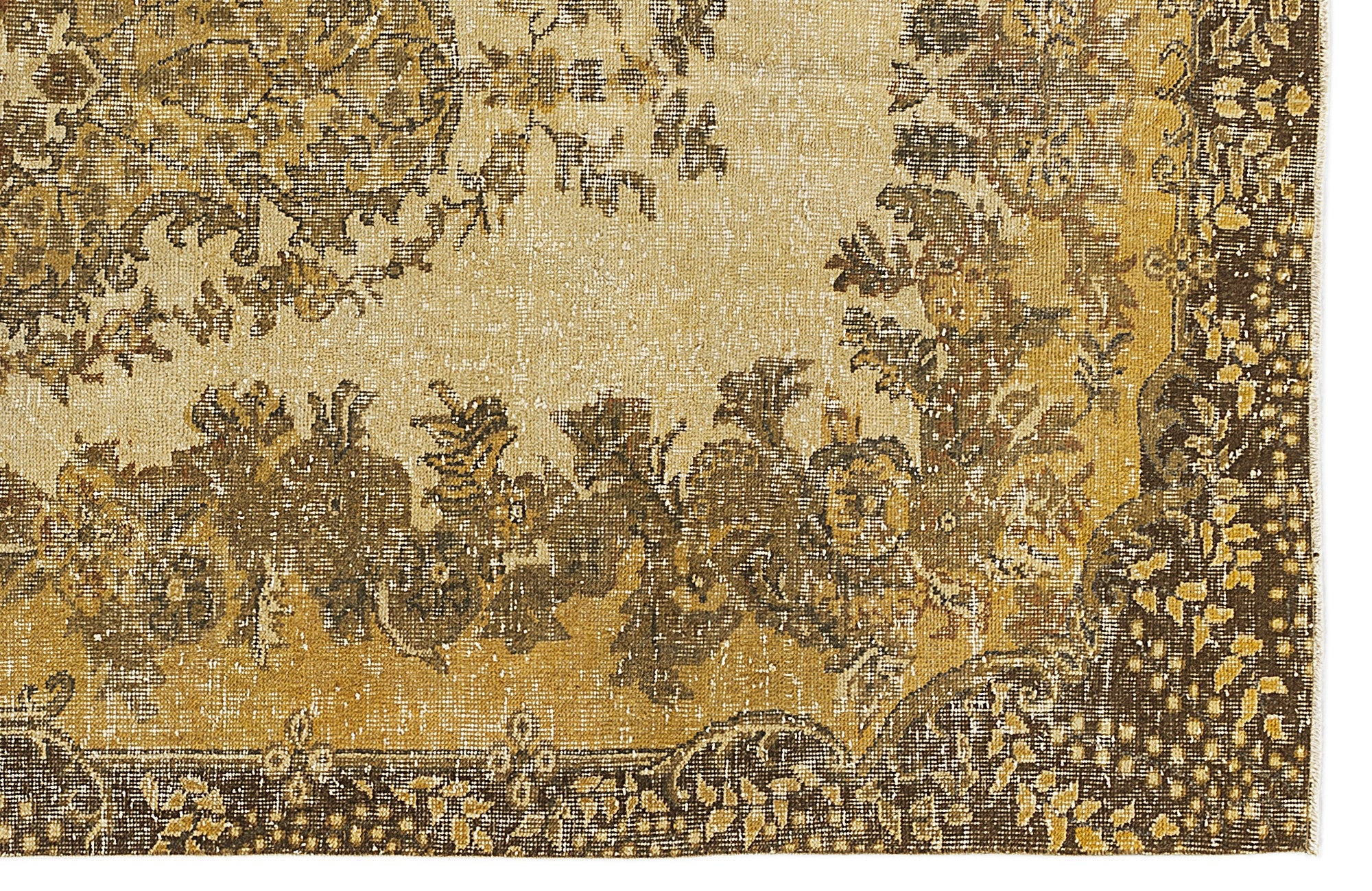 Atina Yellow Vintage Wool Handmade Area Rug 5'3" x 9'5"