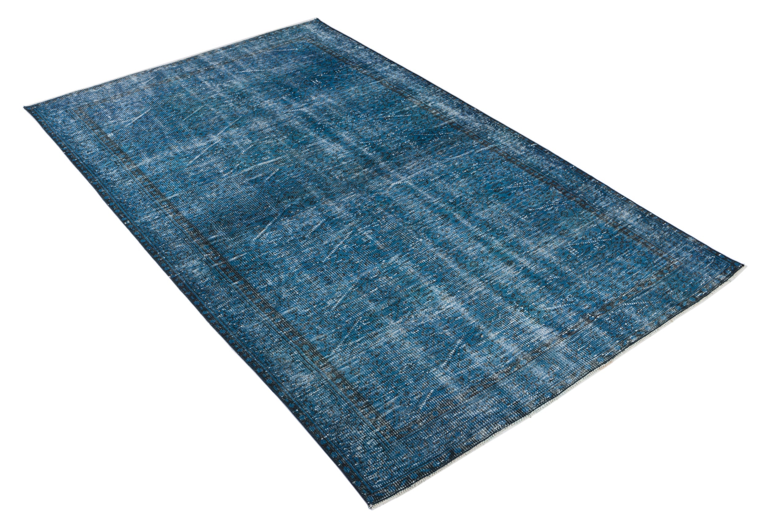 Atina Blue Vintage Wool Handmade Area Rug 5'4" x 8'9"