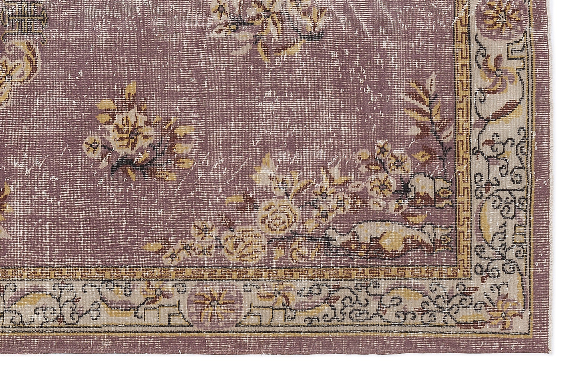 Atina Beige Vintage Wool Handmade Area Rug 5'11" x 9'7"