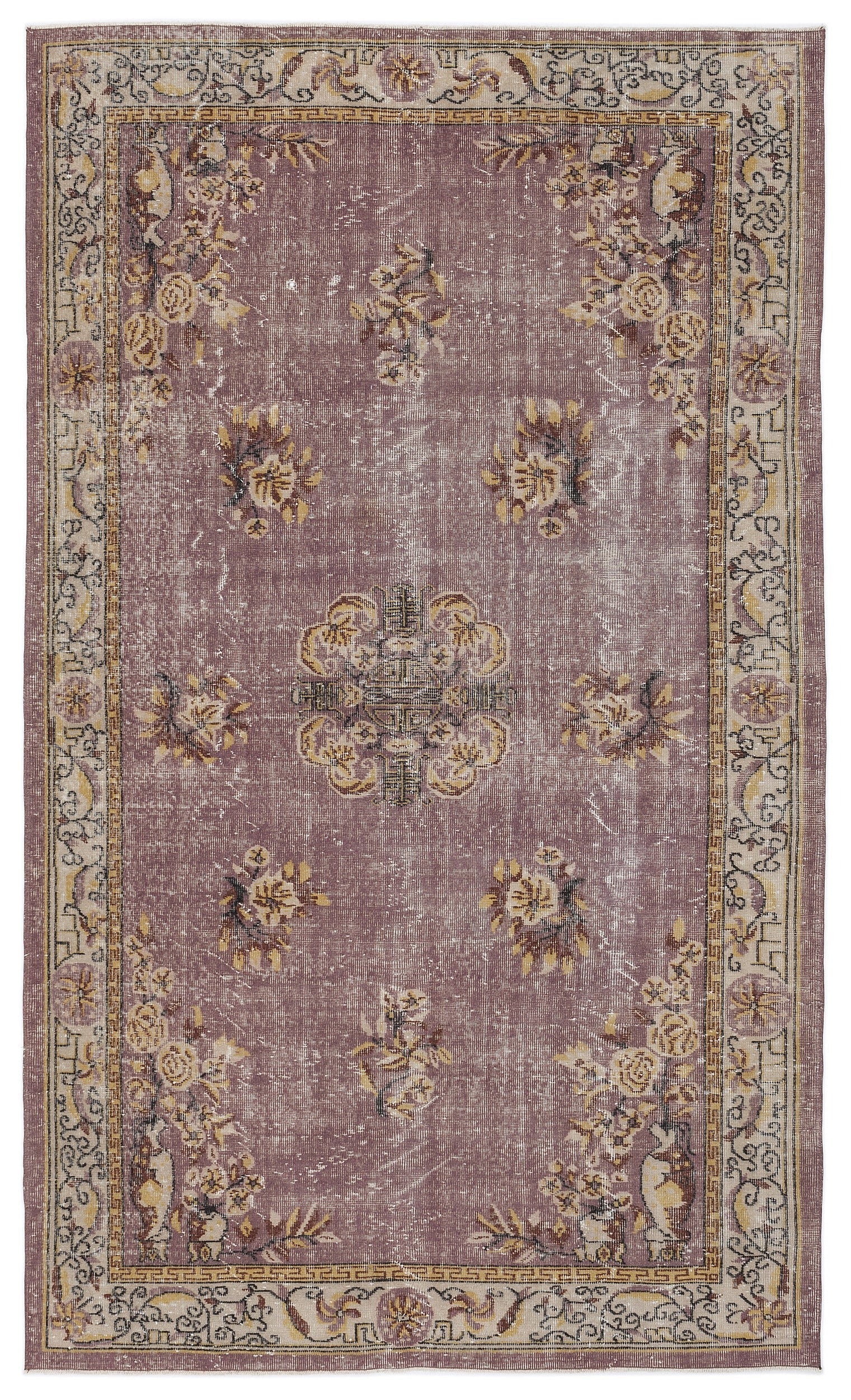 Atina Beige Vintage Wool Handmade Area Rug 5'11" x 9'7"