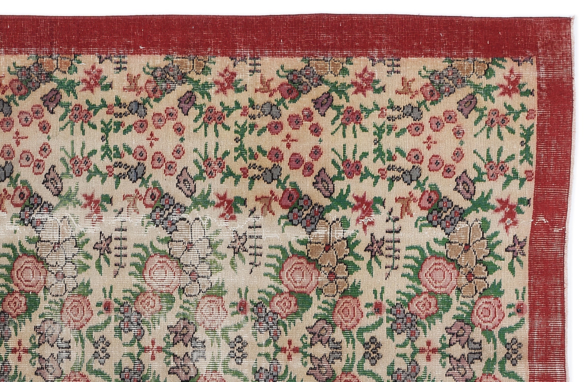Atina Cream Vintage Wool Handmade Area Rug 5'4" x 9'4"