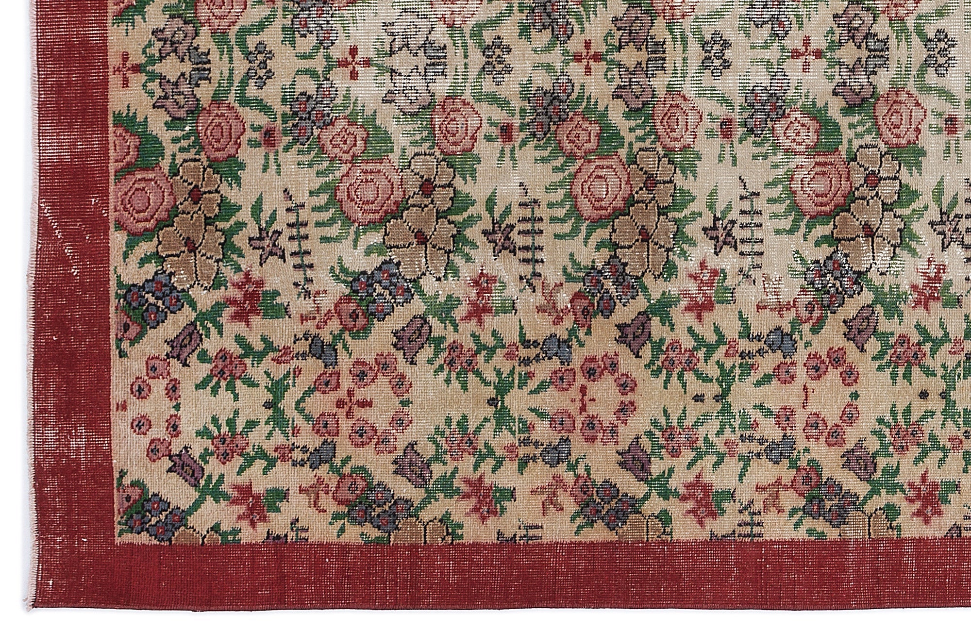 Atina Cream Vintage Wool Handmade Area Rug 5'4" x 9'4"