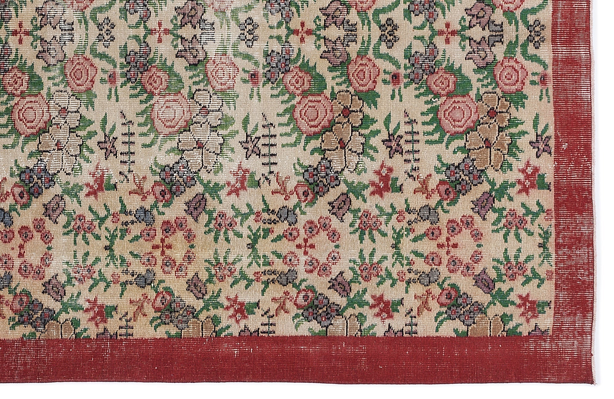 Atina Cream Vintage Wool Handmade Area Rug 5'4" x 9'4"