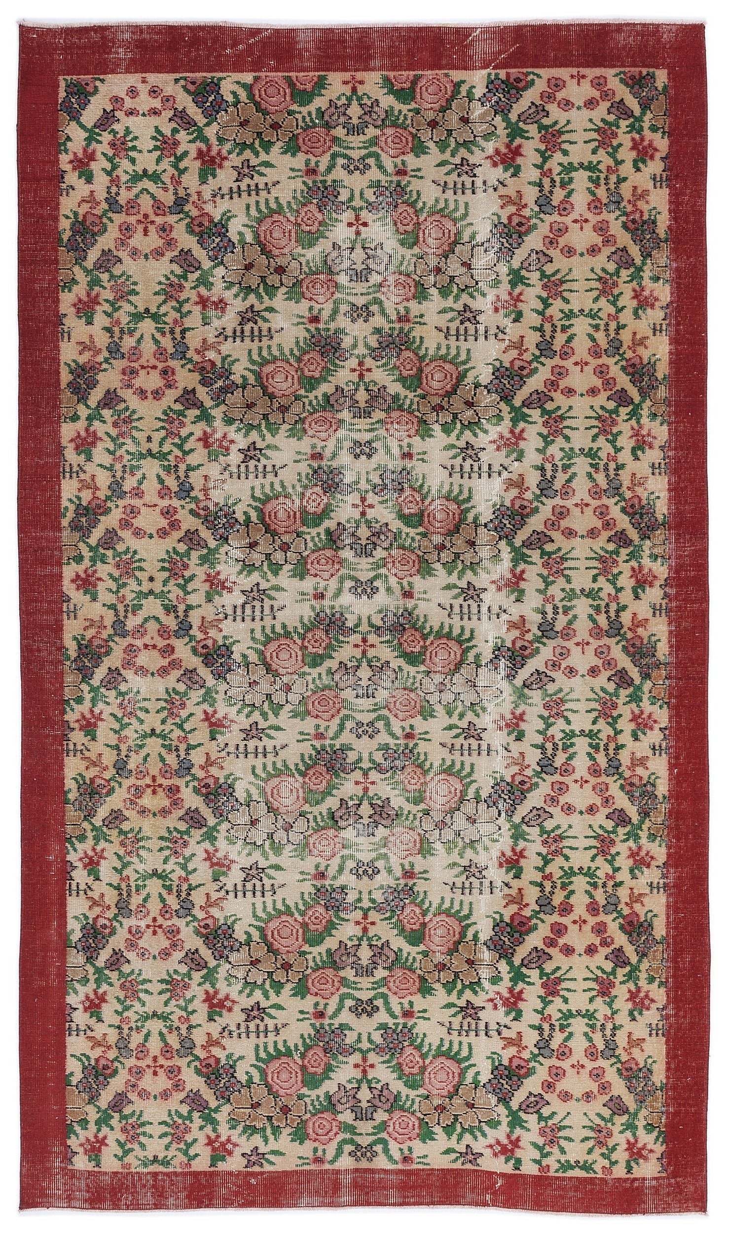 Atina Cream Vintage Wool Handmade Area Rug 5'4" x 9'4"