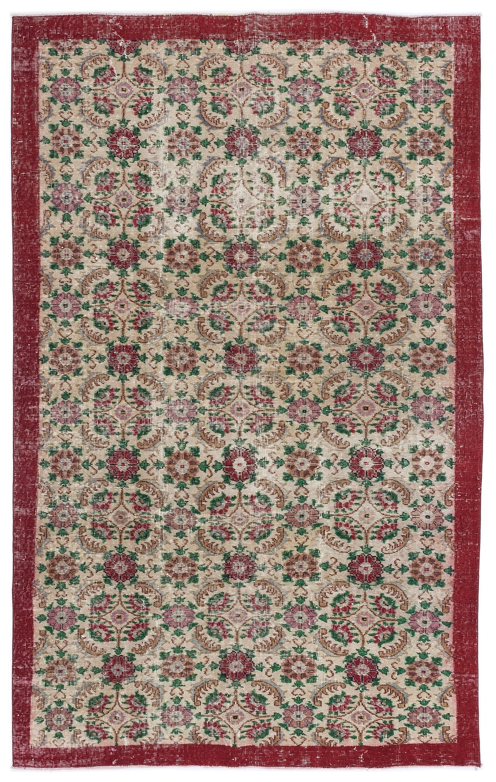 Atina Cream Vintage Wool Handmade Area Rug 5'5" x 8'10"