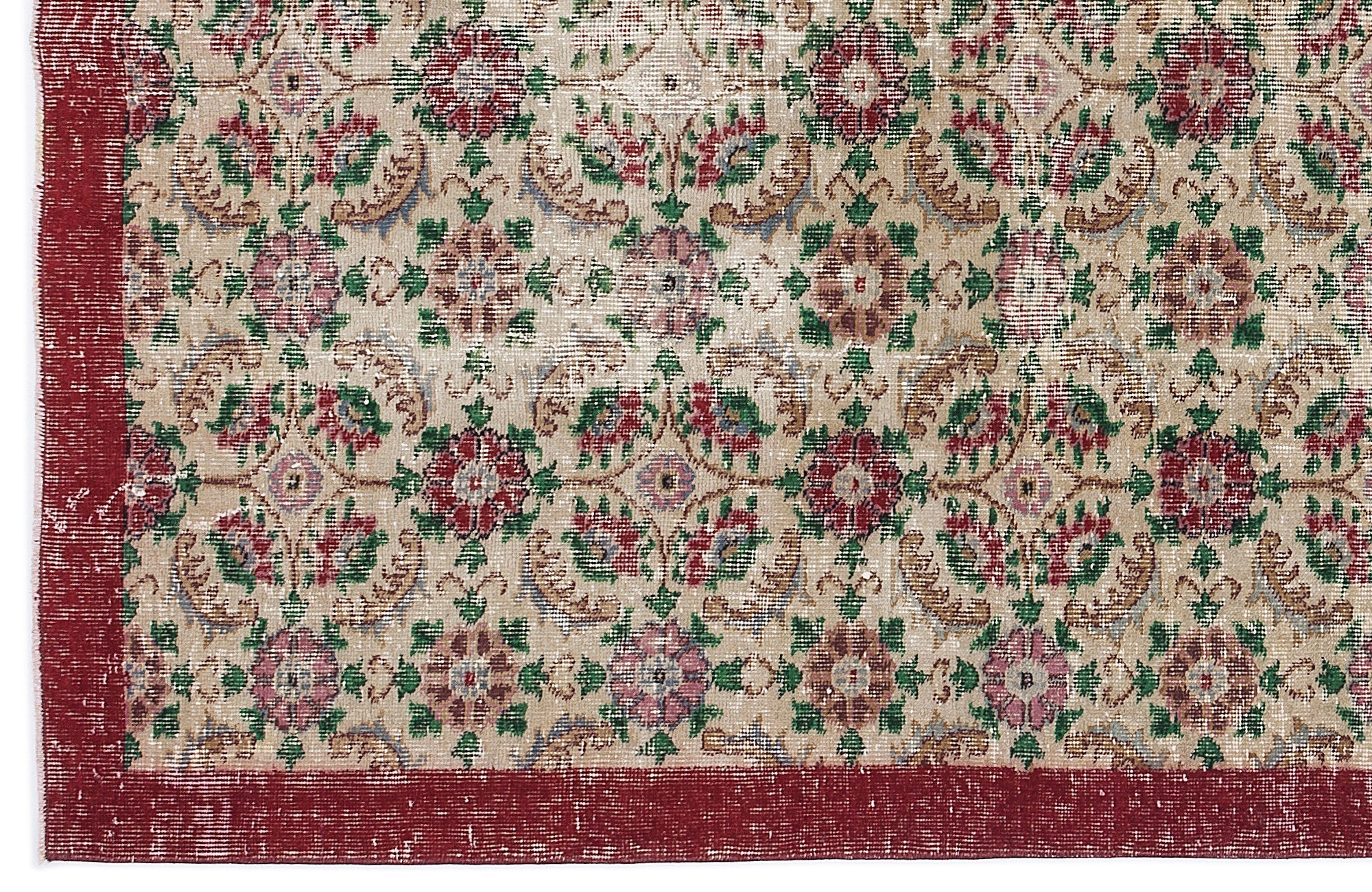 Atina Cream Vintage Wool Handmade Area Rug 5'5" x 8'10"