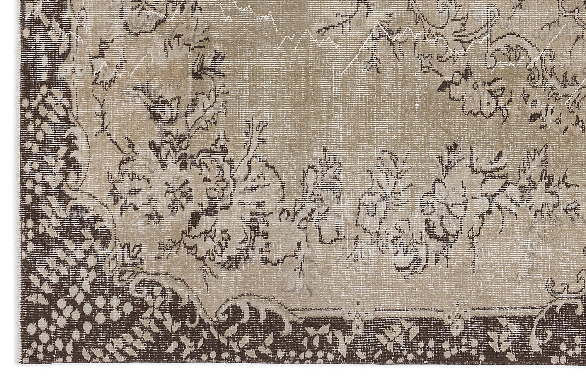 Atina Beige Vintage Wool Handmade Area Rug 6'5" x 9'7"