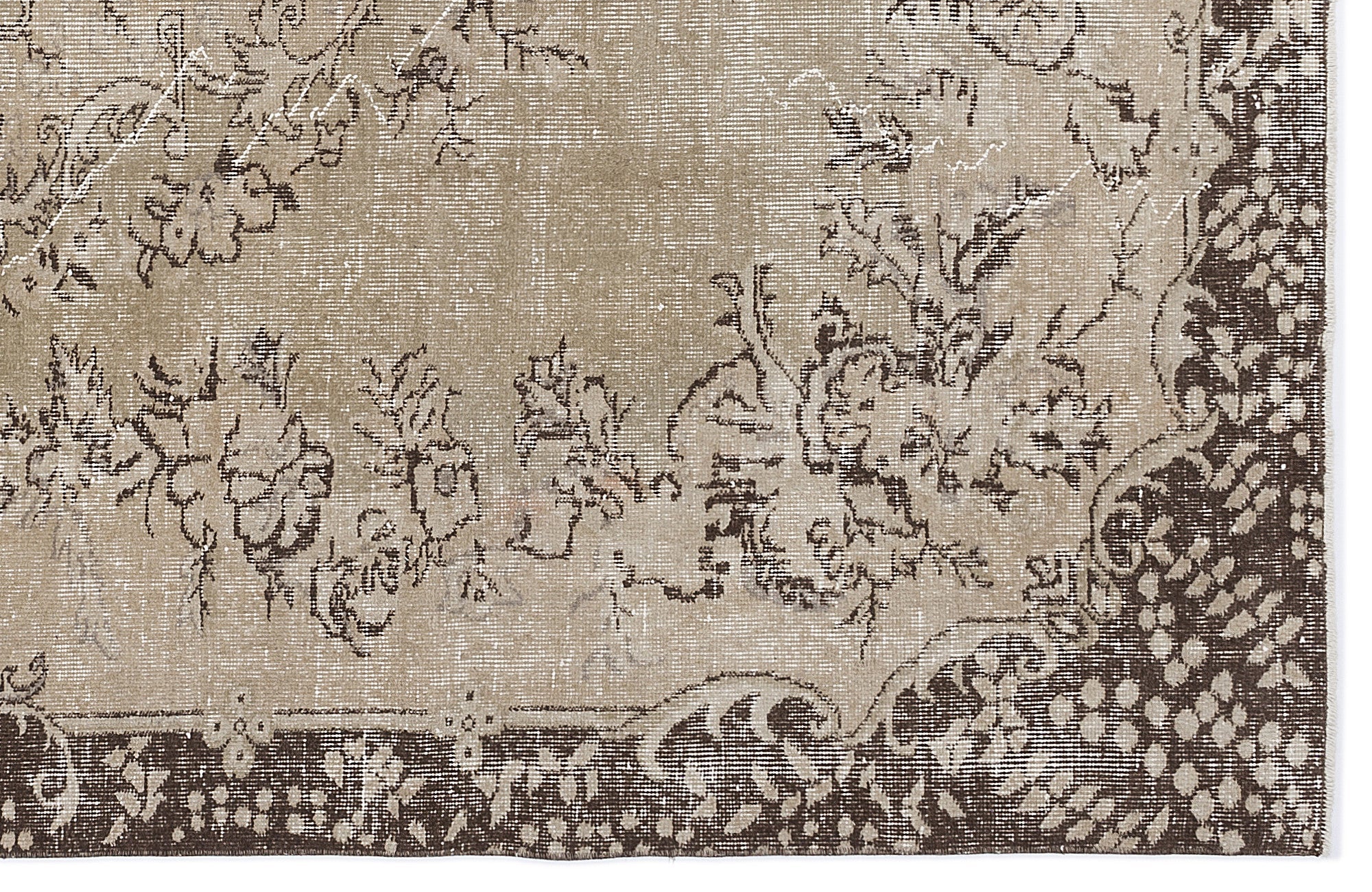 Atina Beige Vintage Wool Handmade Area Rug 6'5" x 9'7"