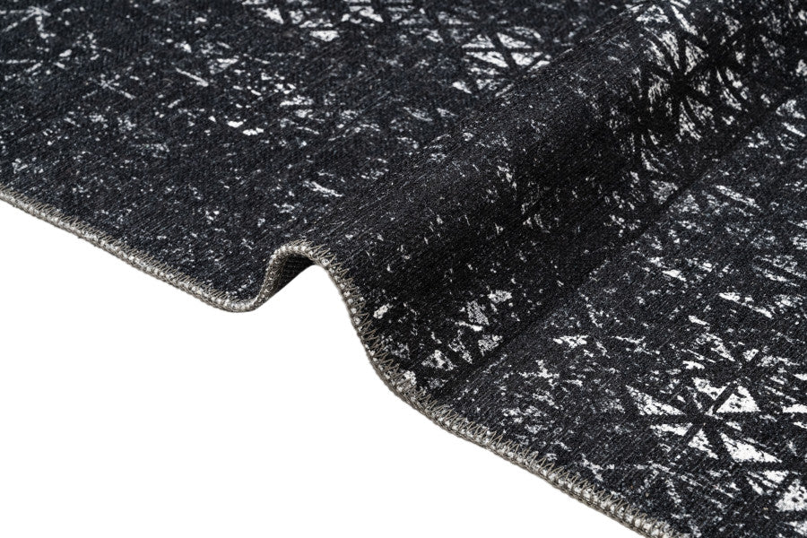 Black Geometric Area Rug - Cotton Chenille Digital Print Carpet for Living Room