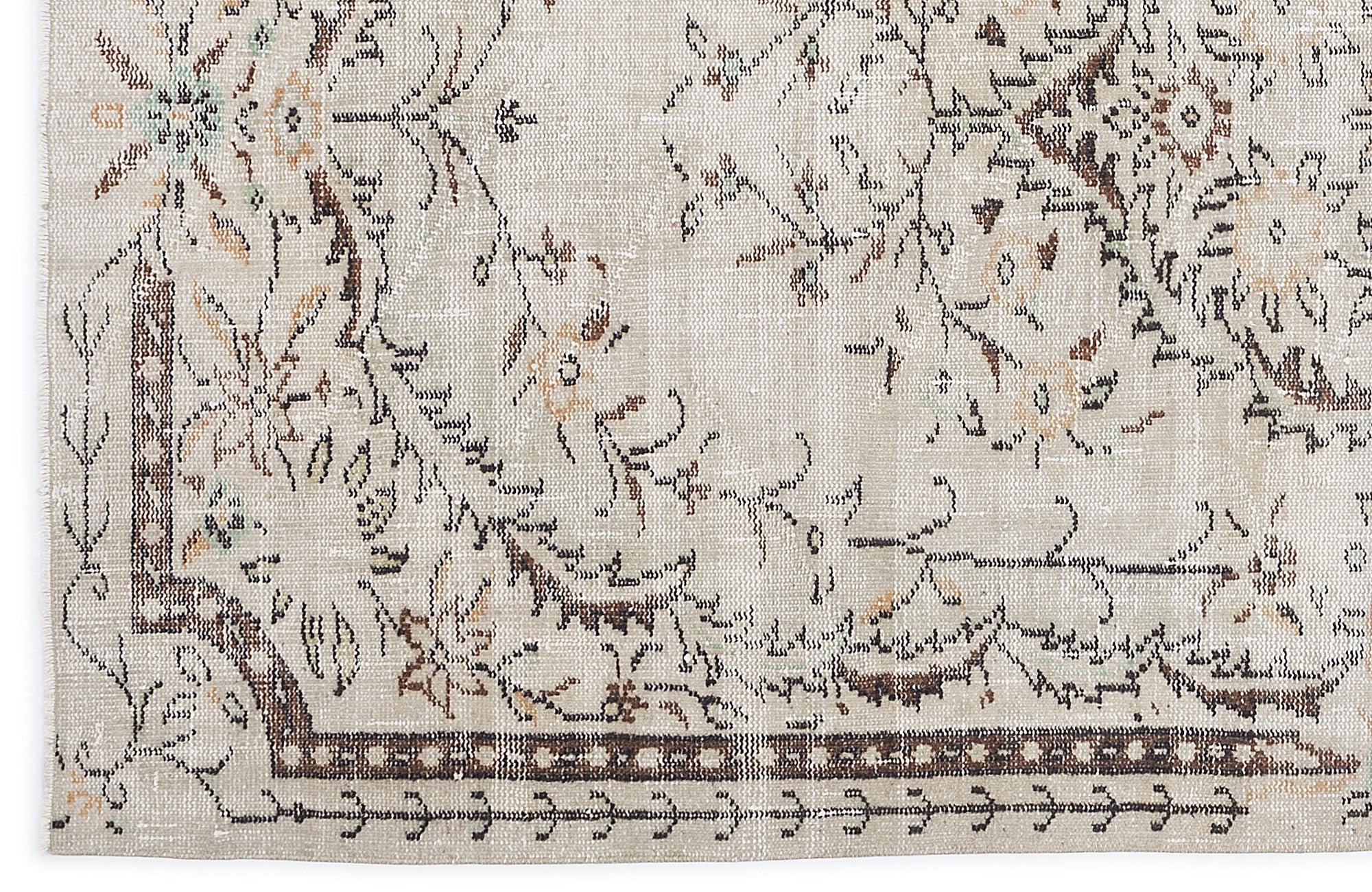 Atina Beige Vintage Wool Handmade Area Rug 5'5" x 8'8"