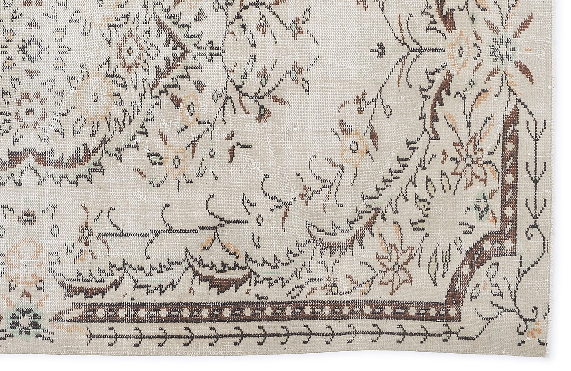 Atina Beige Vintage Wool Handmade Area Rug 5'5" x 8'8"